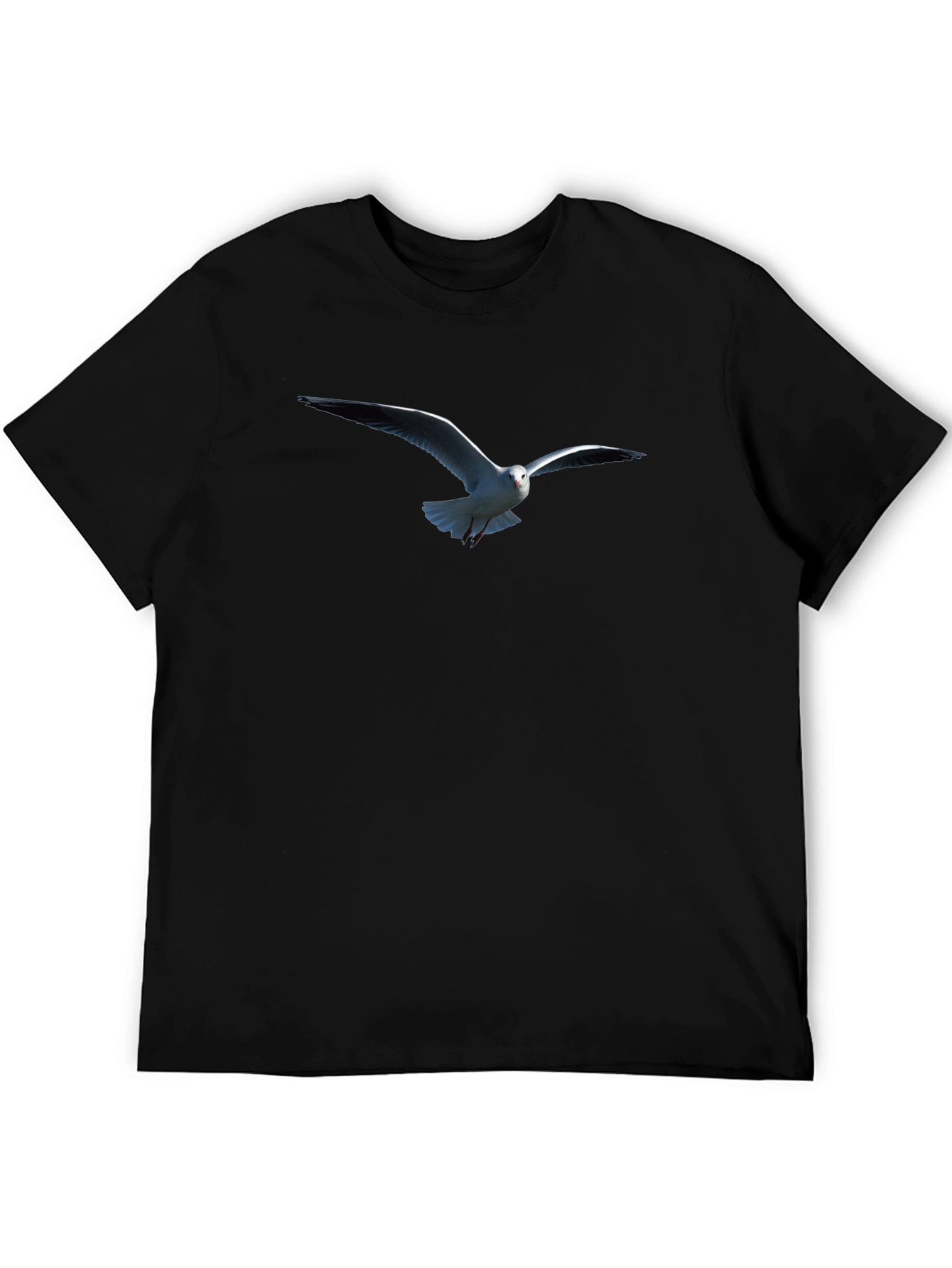 Mens Black T-Shirt with Seagull Print