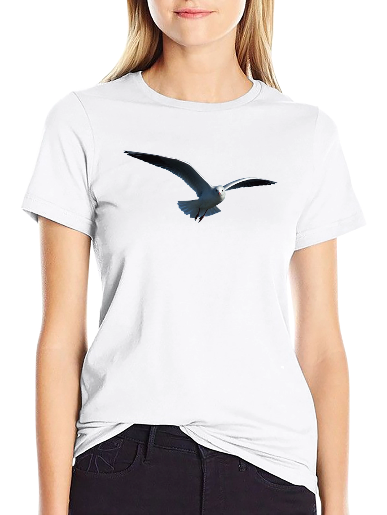 Mens Black T-Shirt with Seagull Print