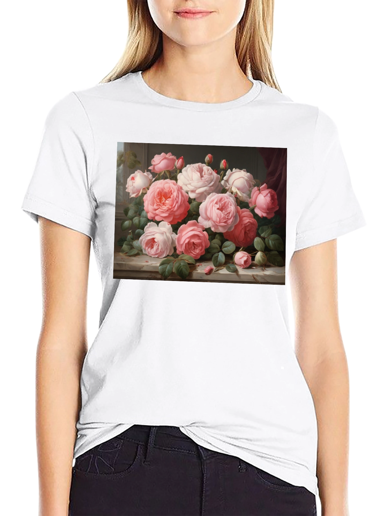Floral Bouquet Graphic Tee - Artistic Roses T-Shirt