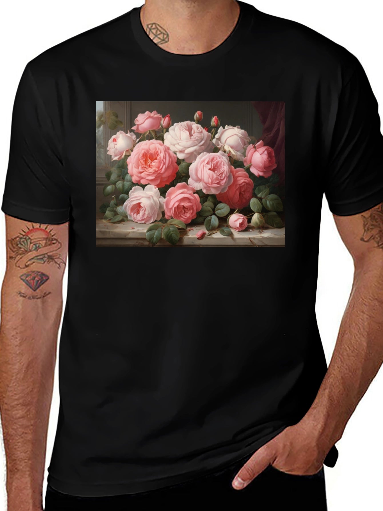 Floral Bouquet Graphic Tee - Artistic Roses T-Shirt