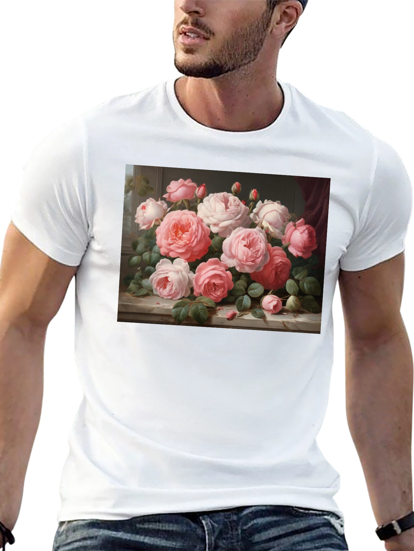 Floral Bouquet Graphic Tee - Artistic Roses T-Shirt