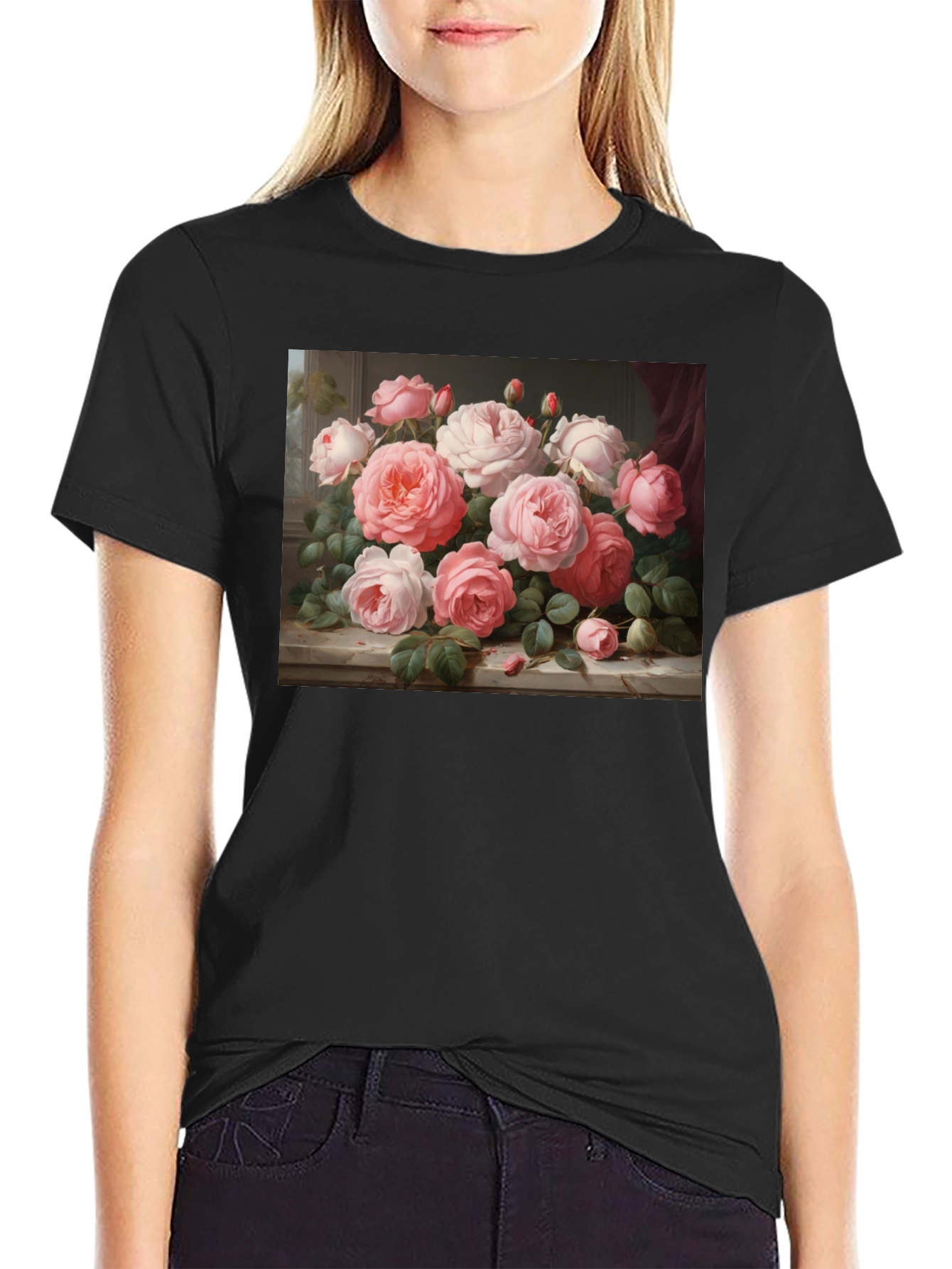 Floral Bouquet Graphic Tee - Artistic Roses T-Shirt