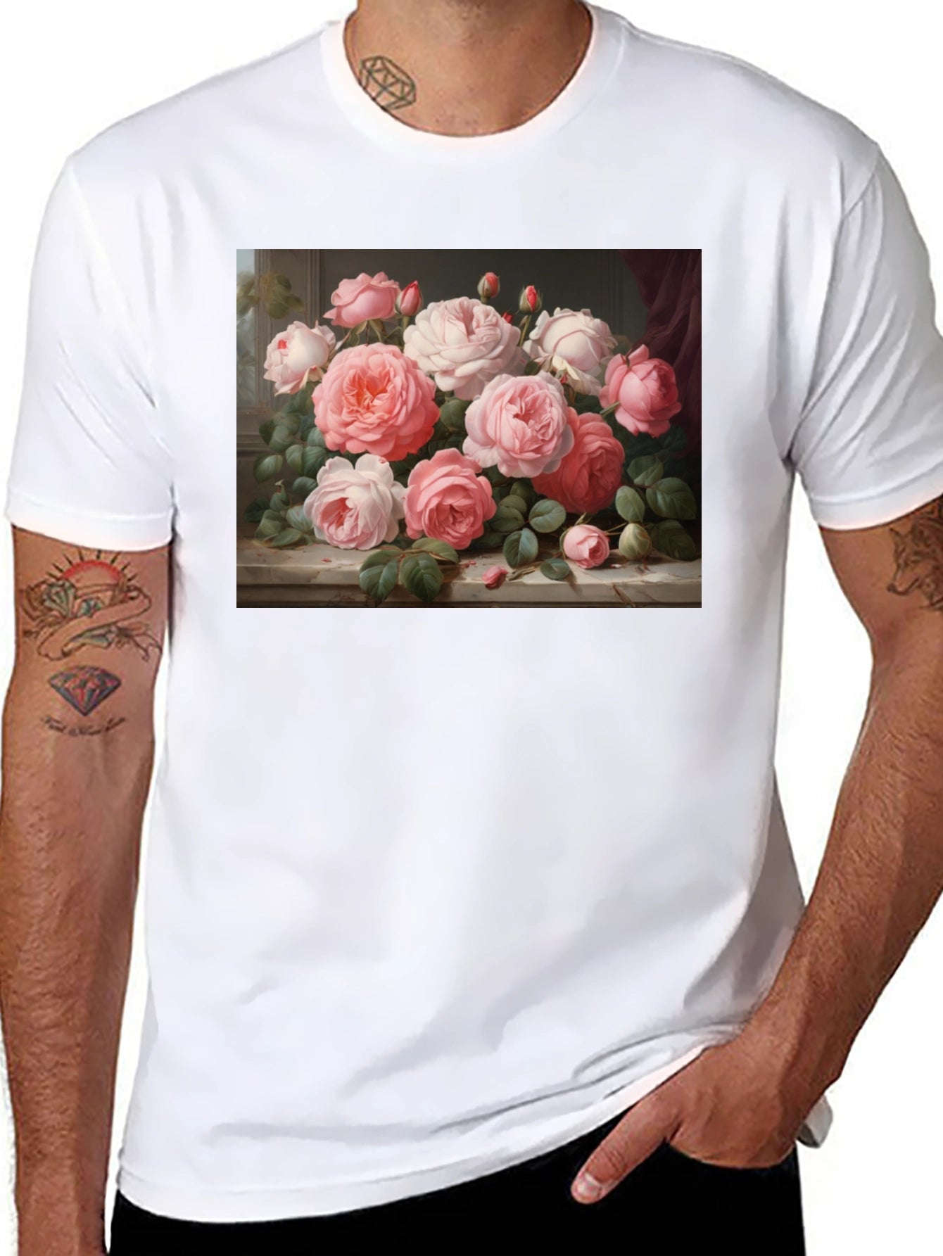Floral Bouquet Graphic Tee - Artistic Roses T-Shirt