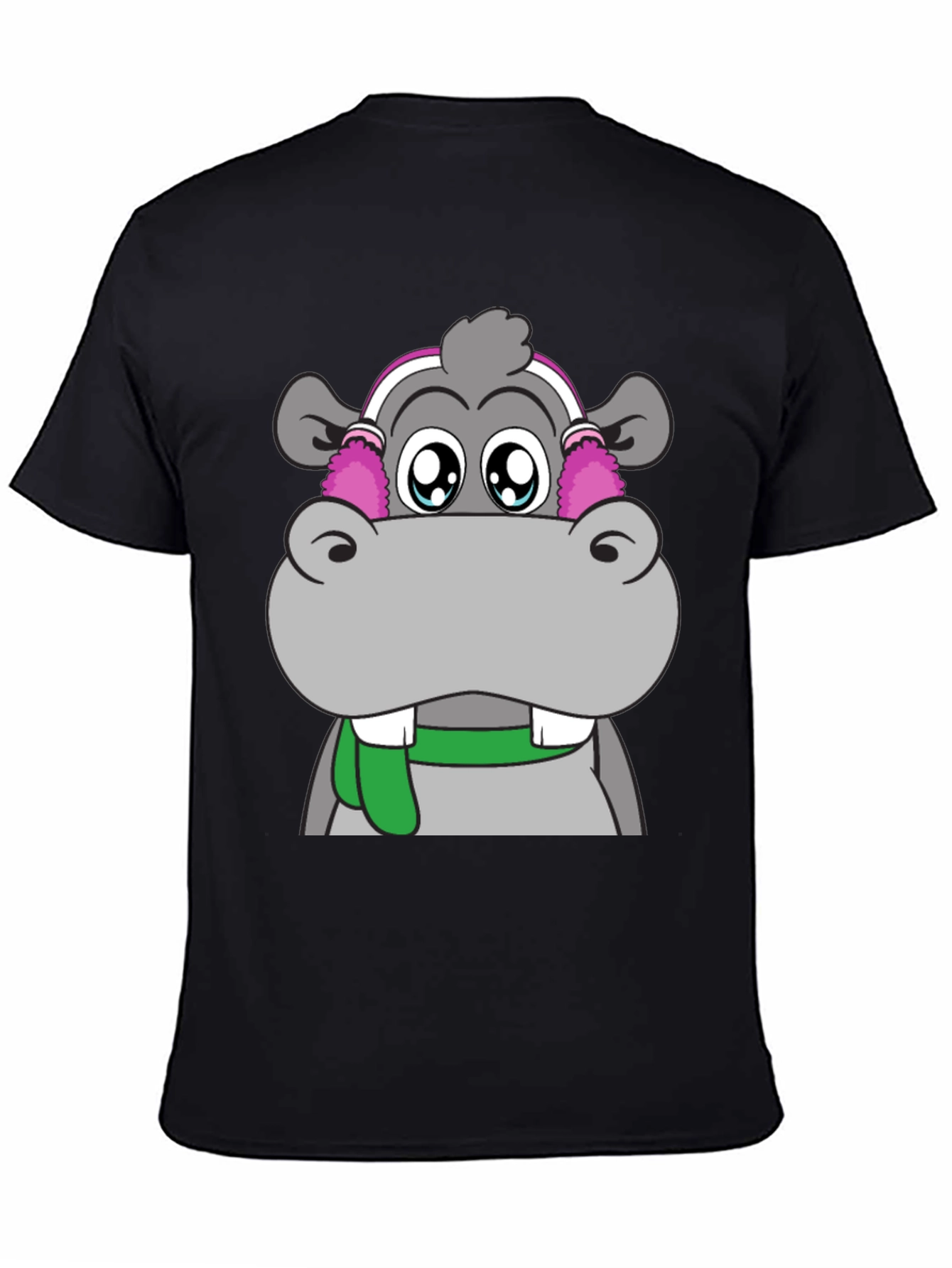 Hippo with Earmuffs Graphic Tee - Unique Design