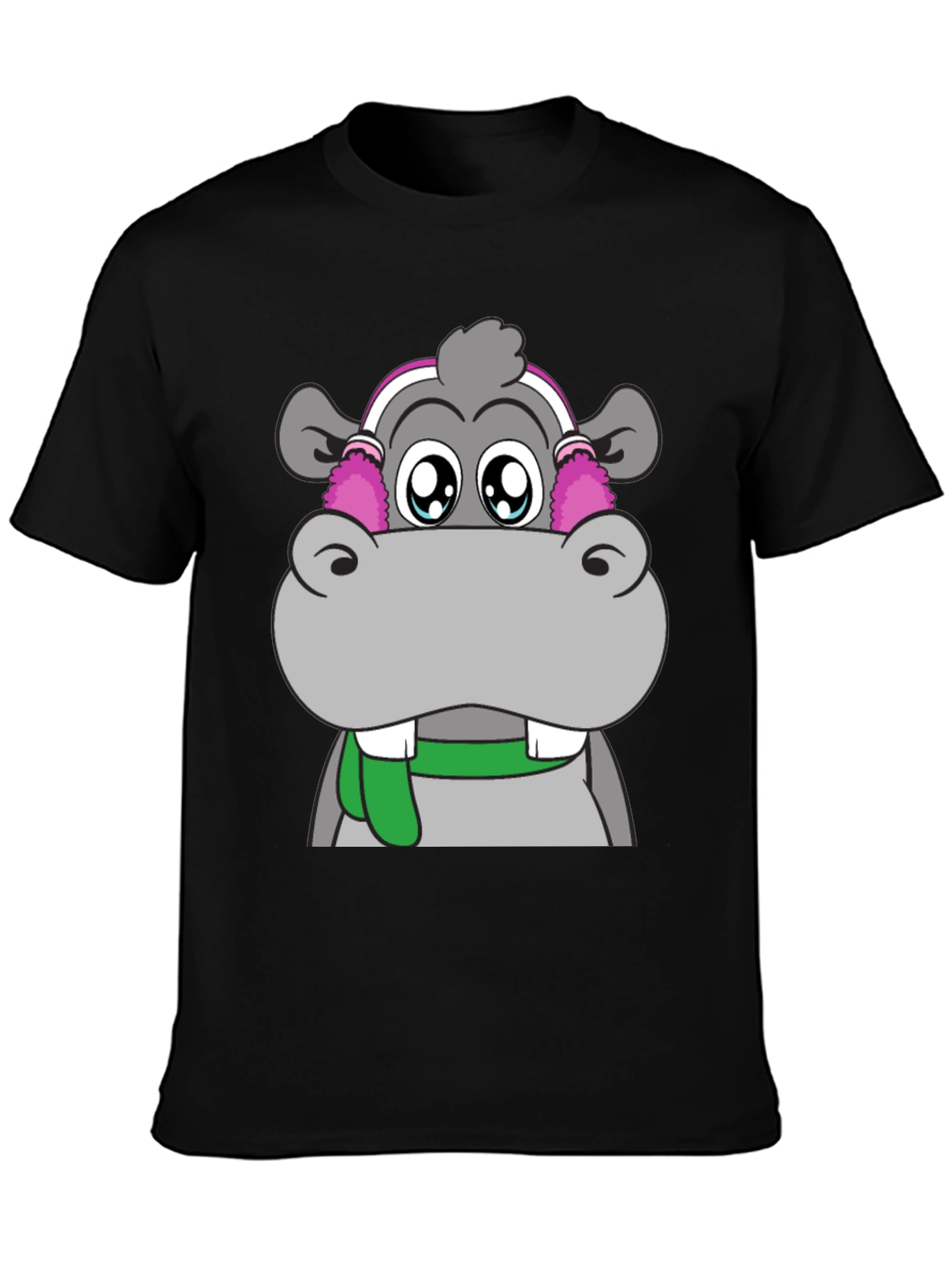 Hippo with Earmuffs Graphic Tee - Unique Design