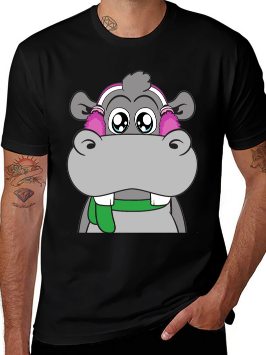 Hippo with Earmuffs Graphic Tee - Unique Design
