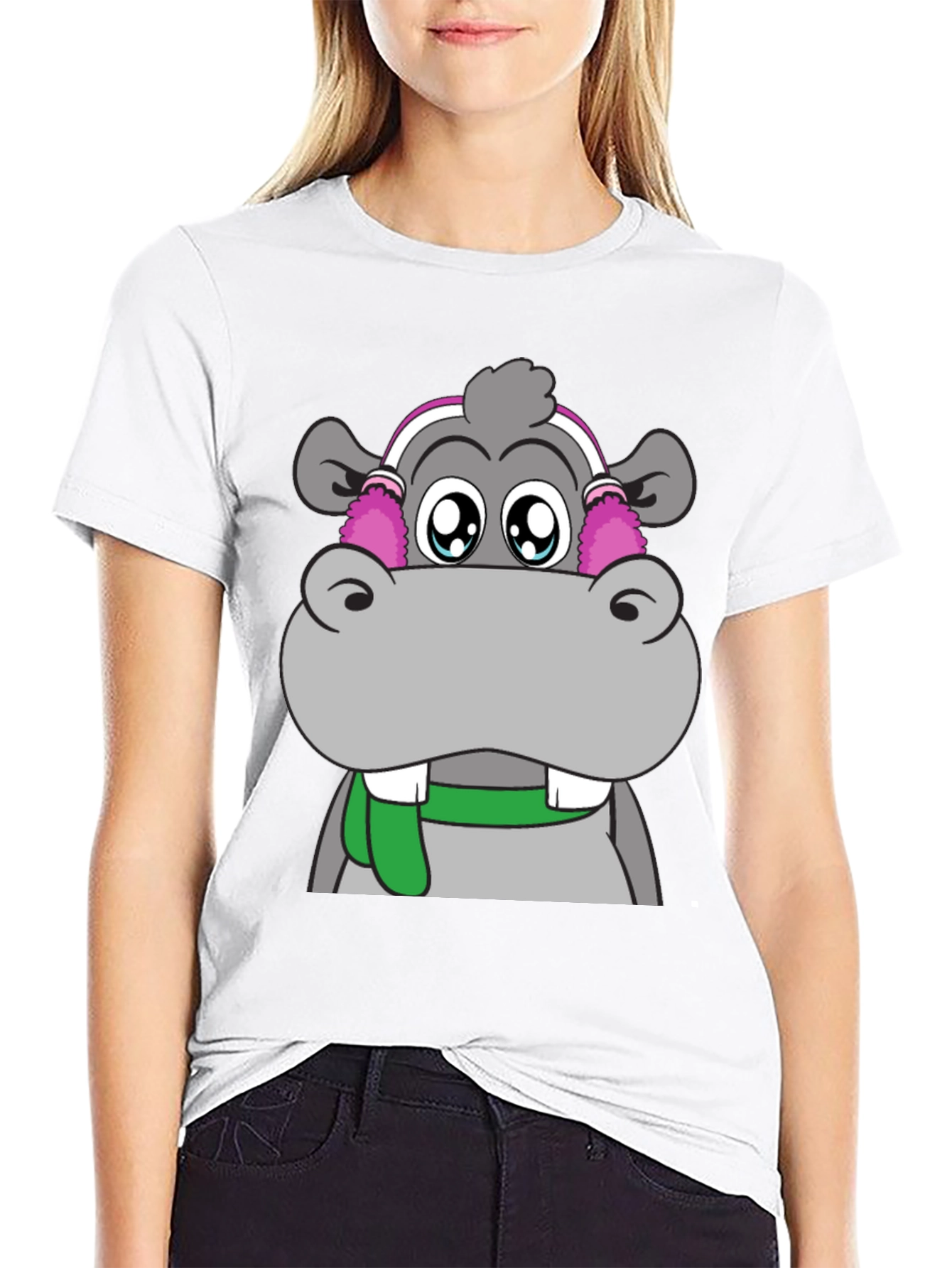 Hippo with Earmuffs Graphic Tee - Unique Design