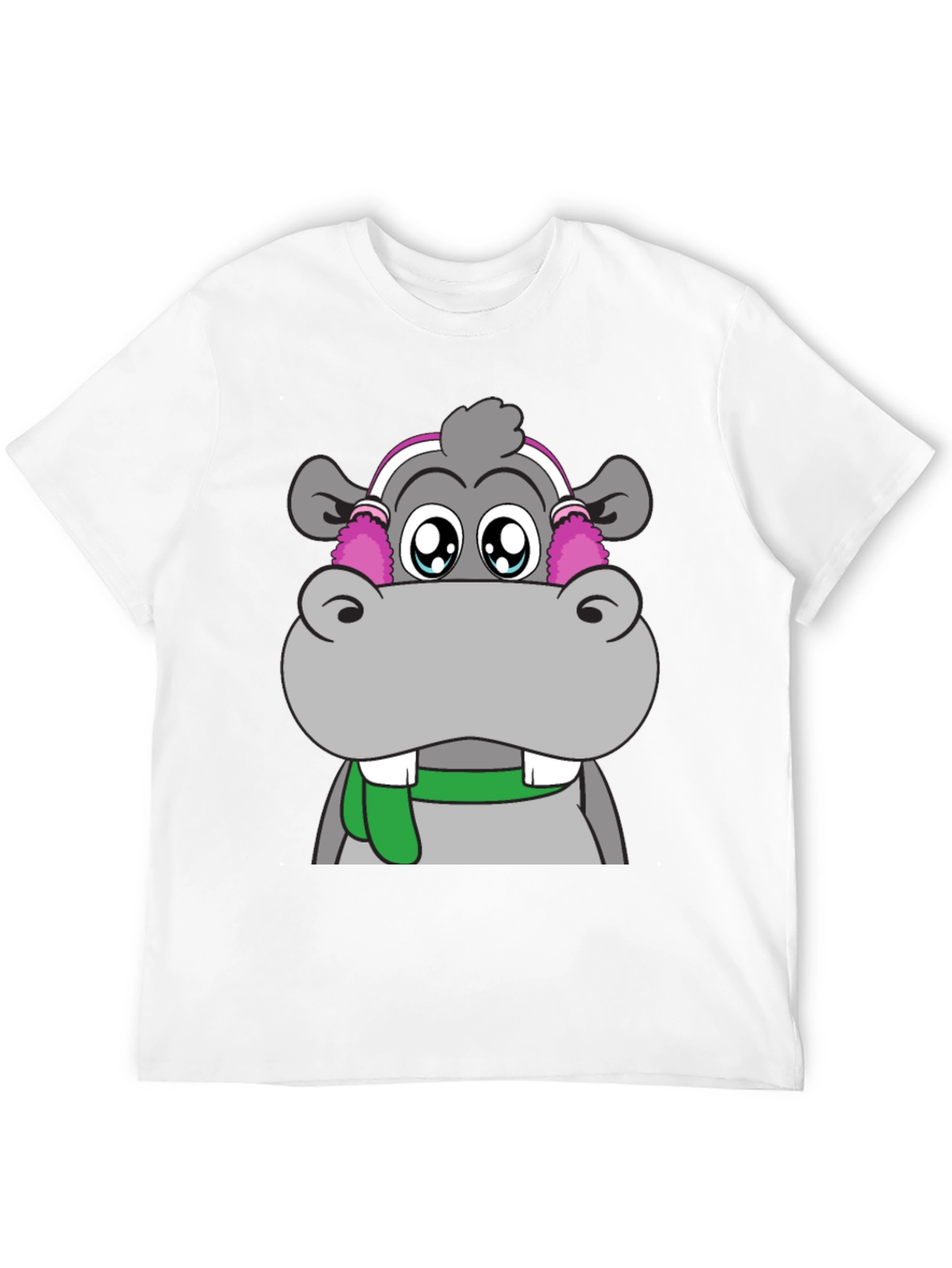 Hippo with Earmuffs Graphic Tee - Unique Design