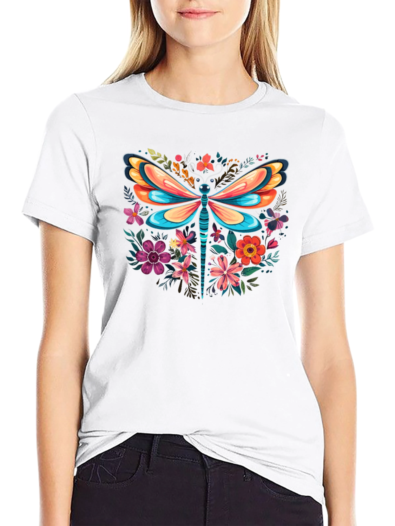 Floral Dragonfly Graphic Tee - Stylish & Unique
