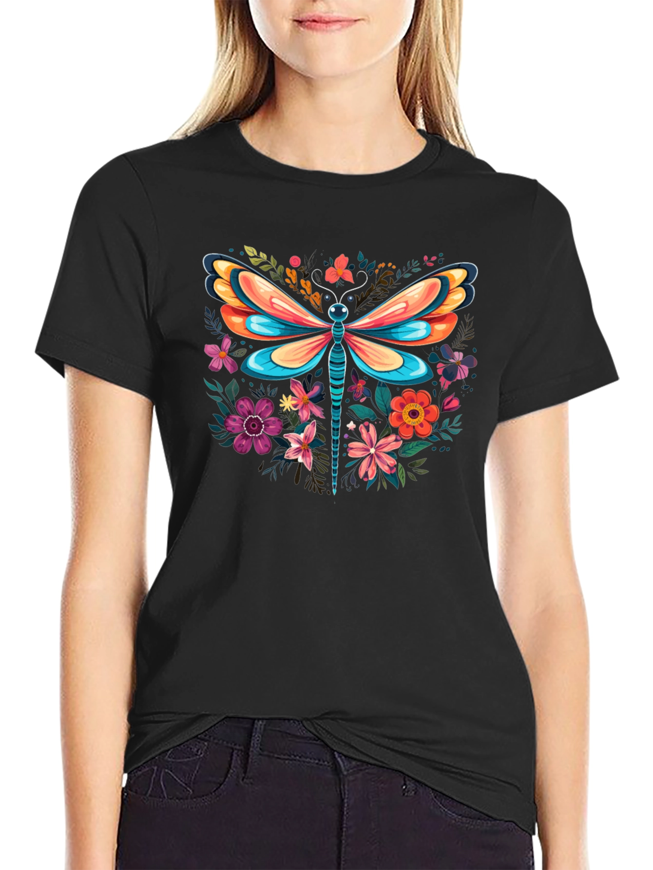 Floral Dragonfly Graphic Tee - Stylish & Unique