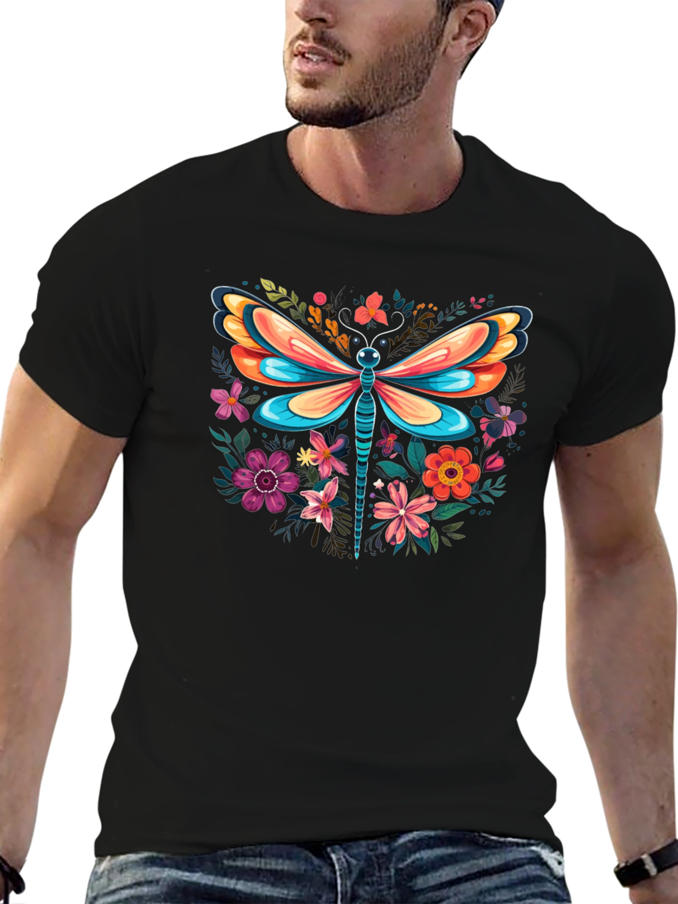 Floral Dragonfly Graphic Tee - Stylish & Unique