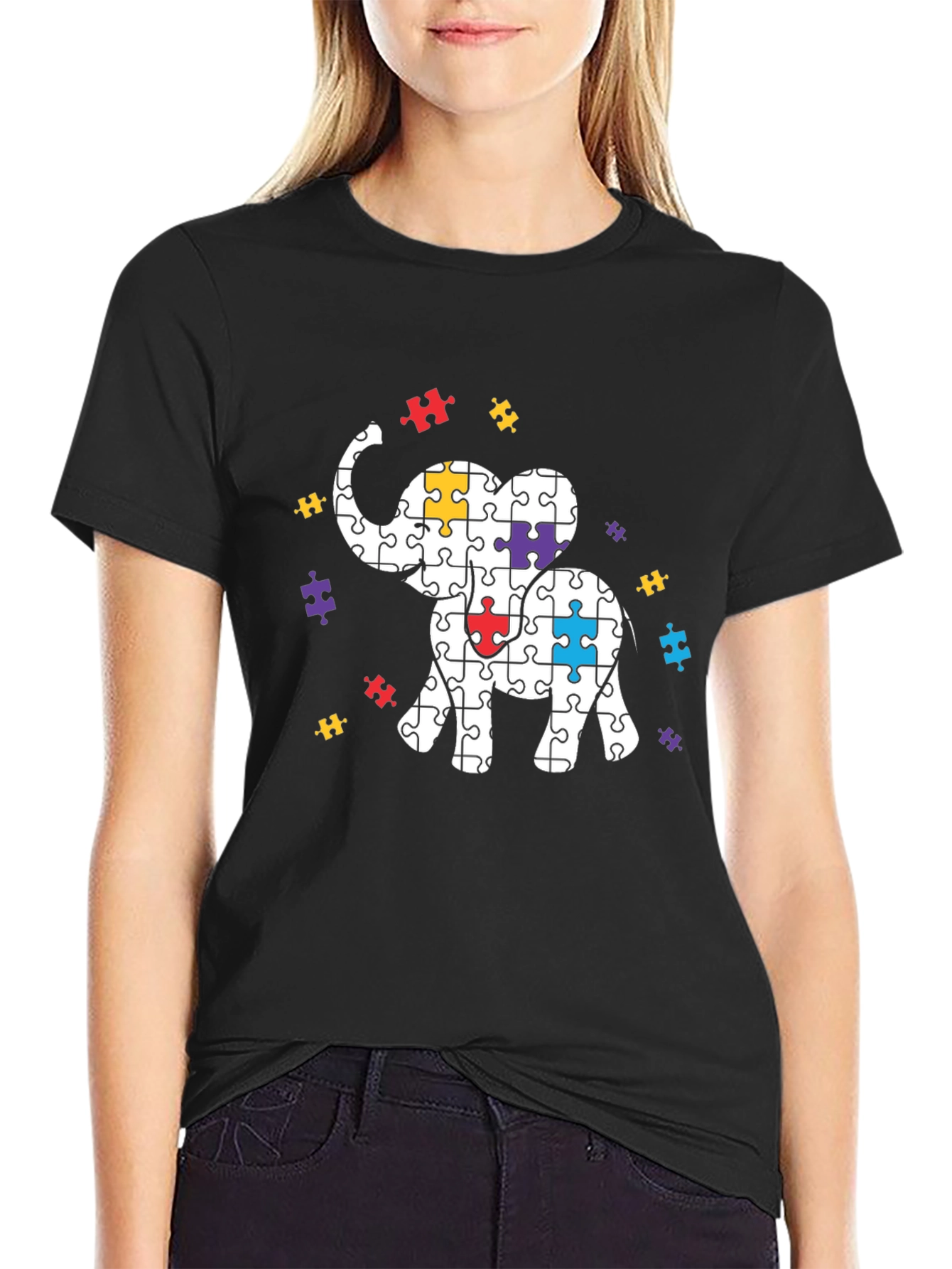Autism Awareness Puzzle Elephant Graphic Tee