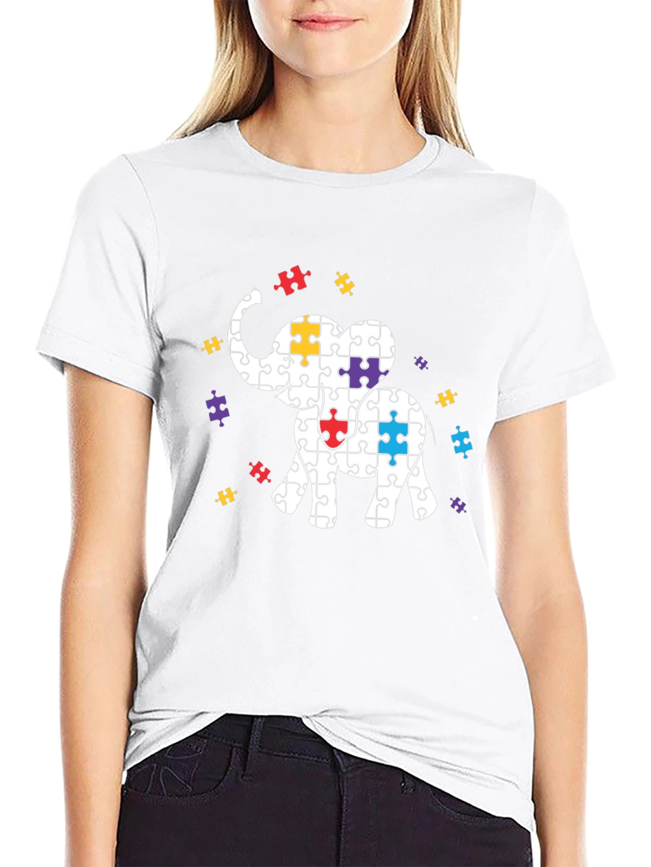 Autism Awareness Puzzle Elephant Graphic Tee
