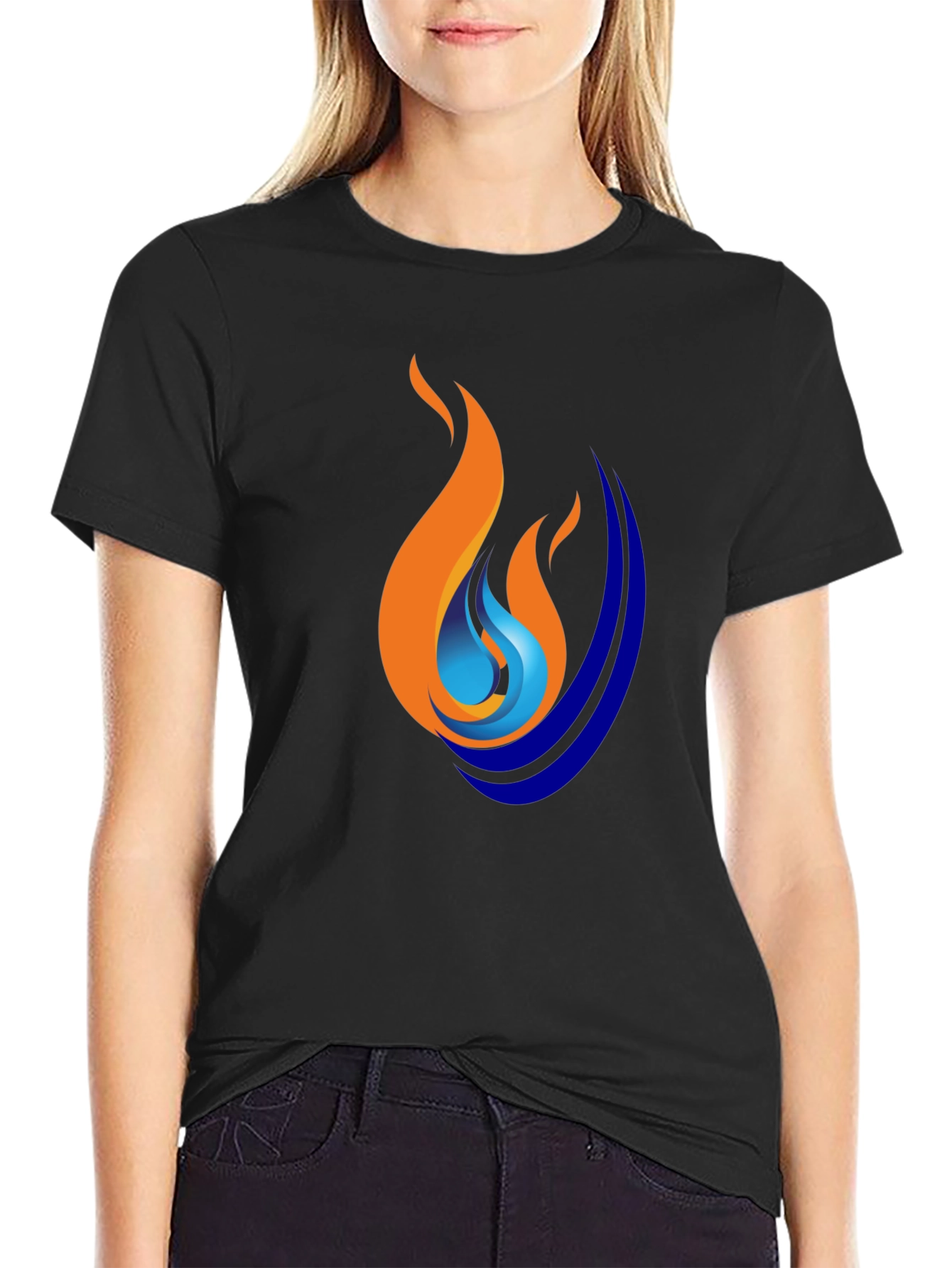 Flame & Wave Graphic Black T-Shirt