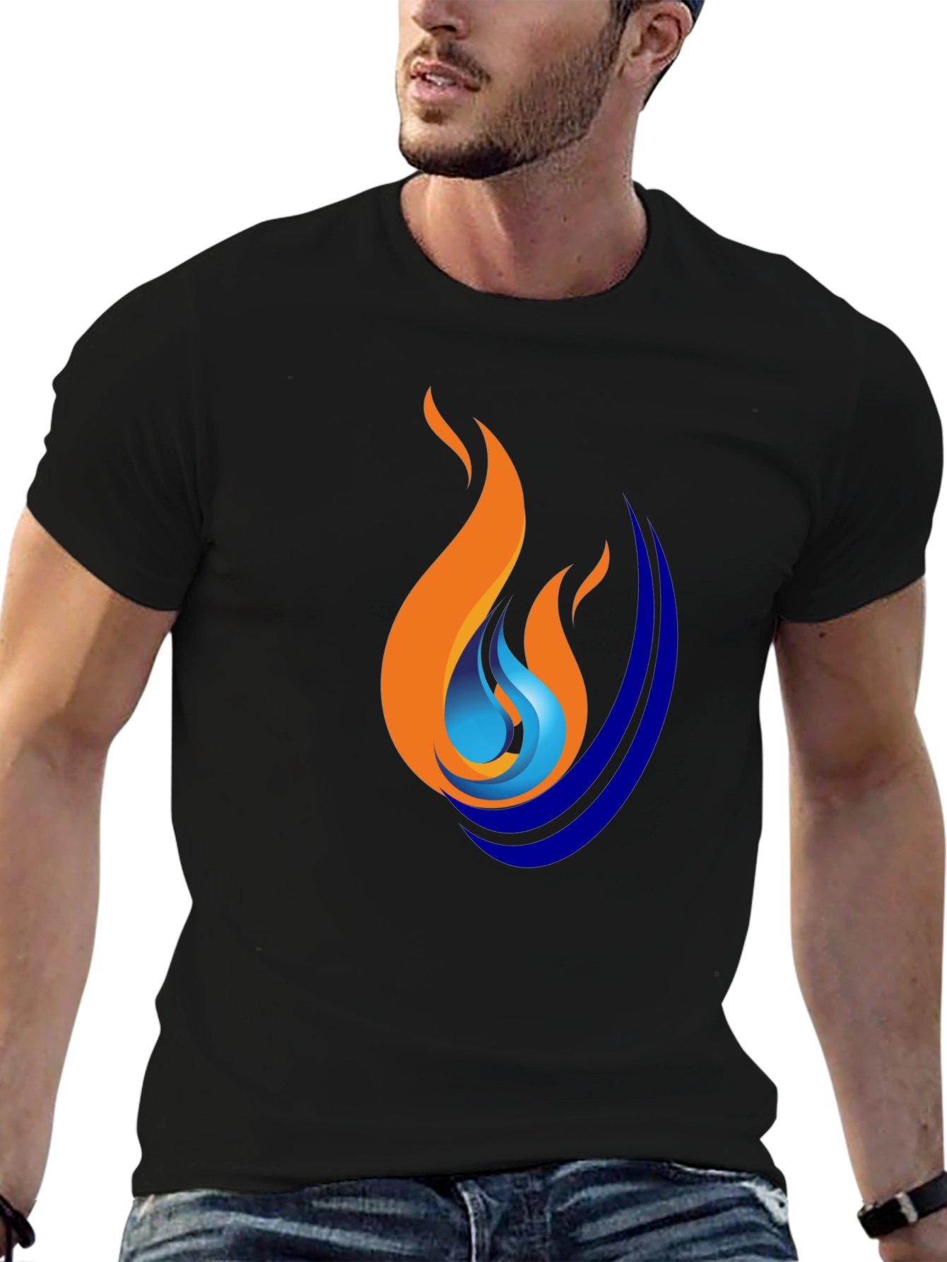 Flame & Wave Graphic Black T-Shirt