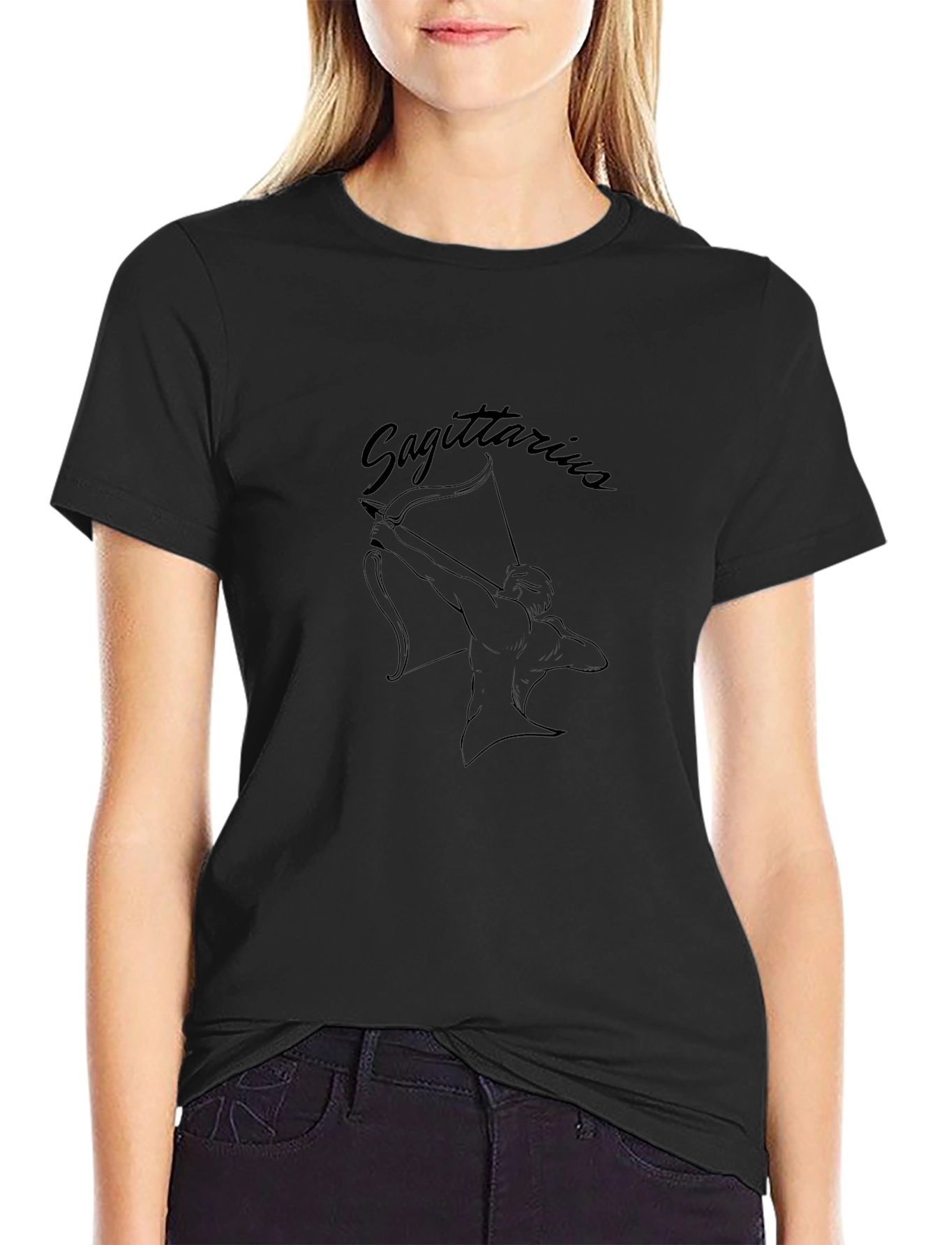 Sagittarius Zodiac Black T-Shirt - Archery Design