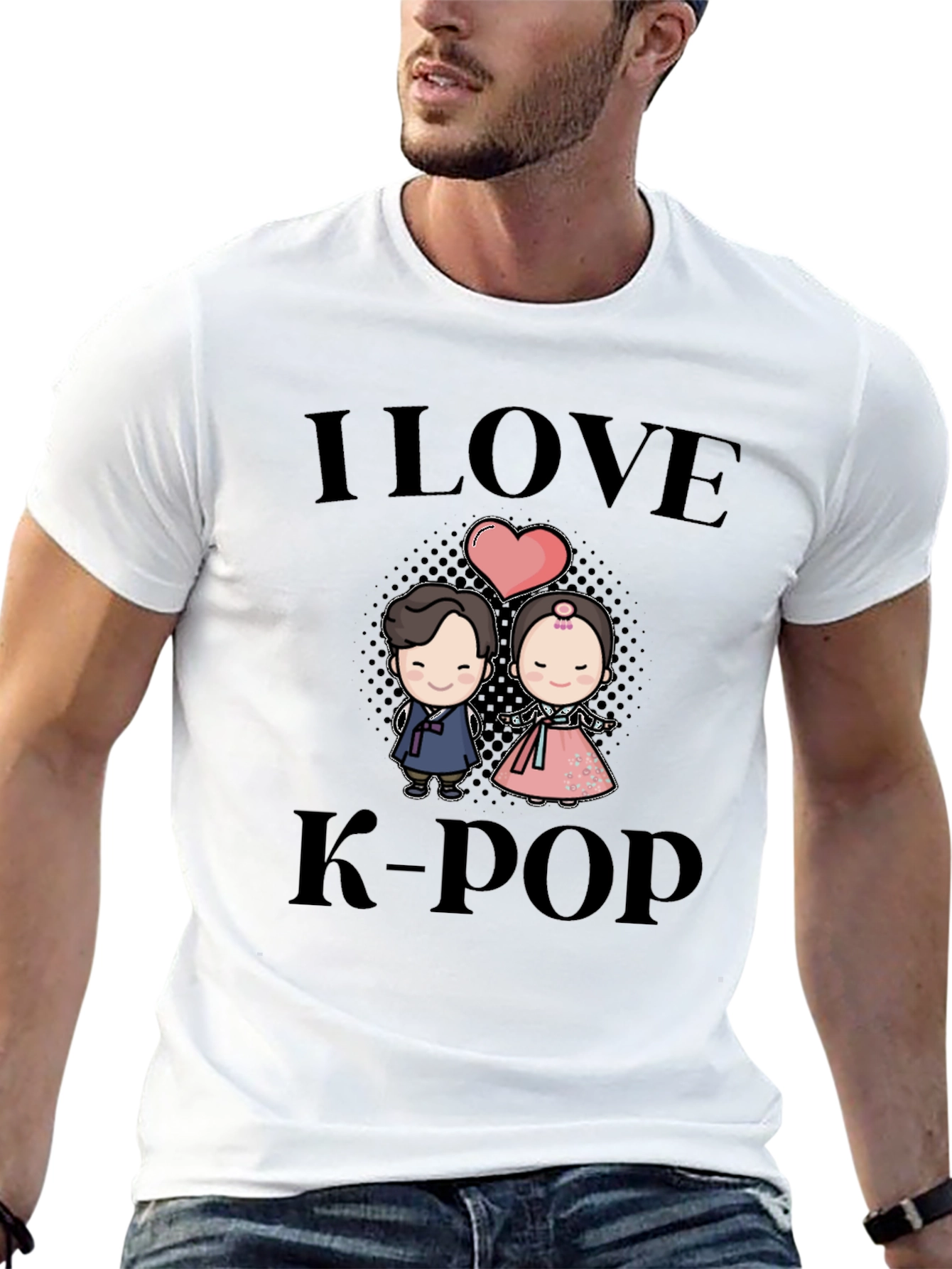 I Love K-Pop Black T-Shirt with Cute Cartoon Graphic