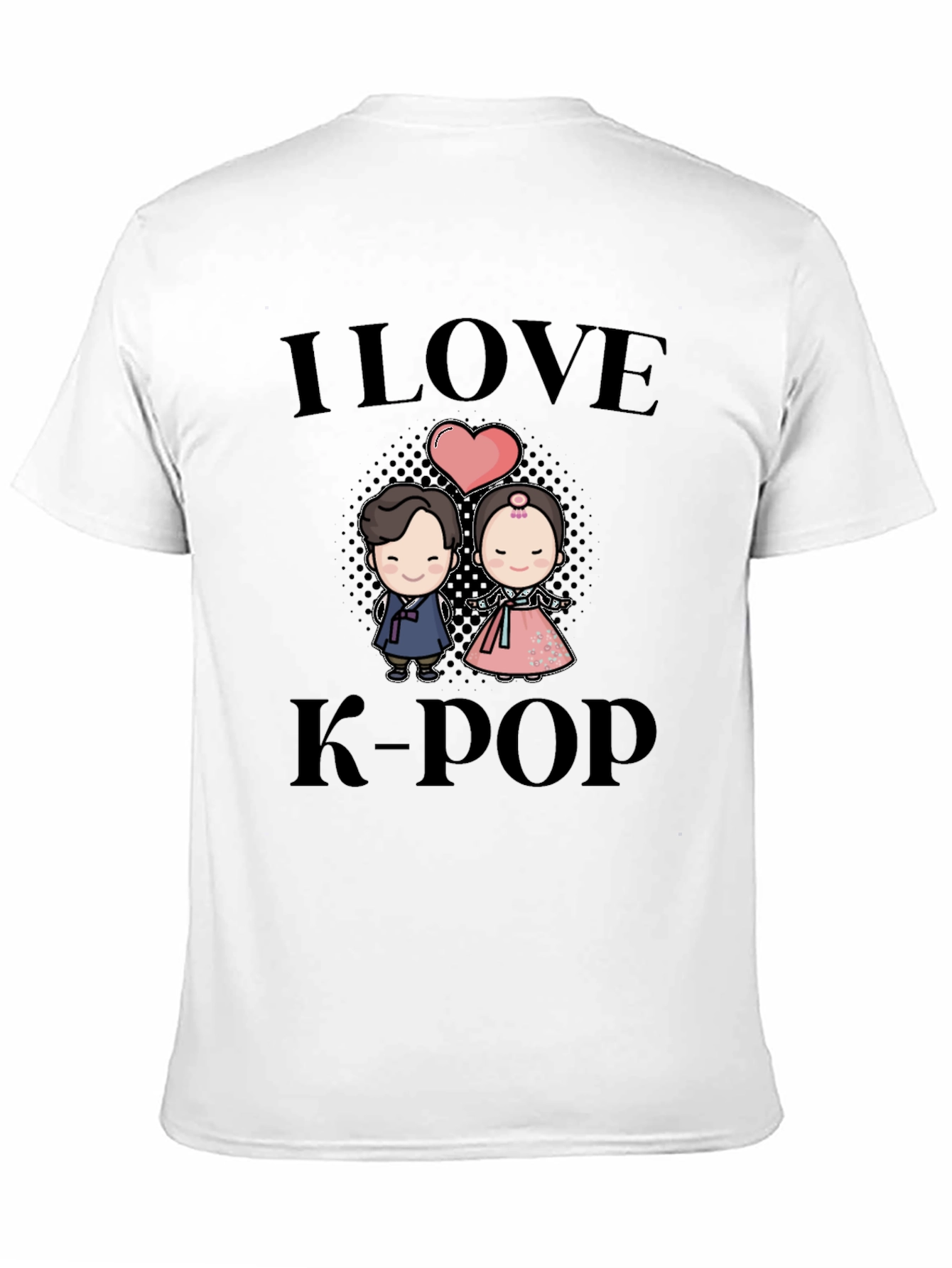 I Love K-Pop Black T-Shirt with Cute Cartoon Graphic
