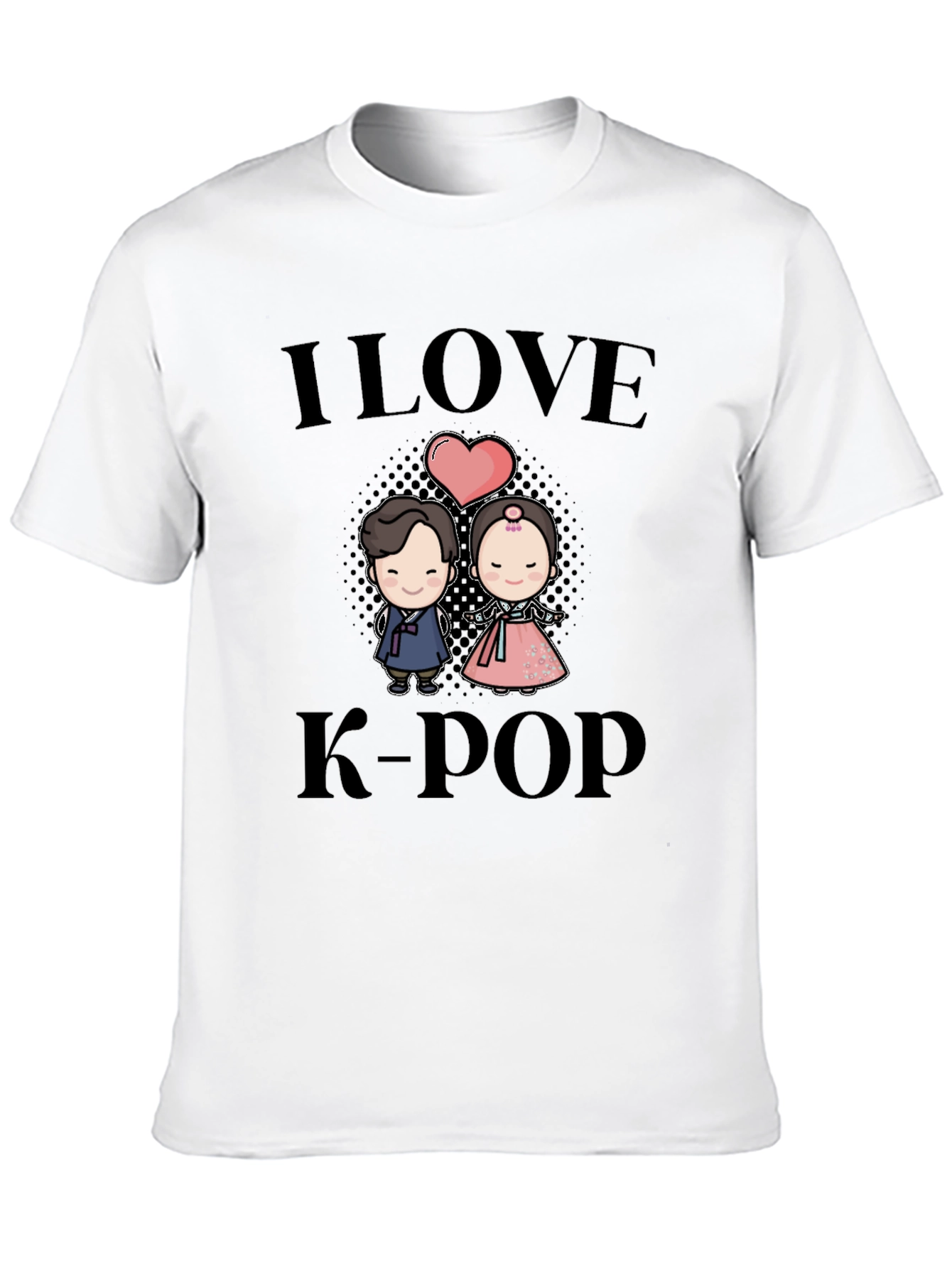 I Love K-Pop Black T-Shirt with Cute Cartoon Graphic