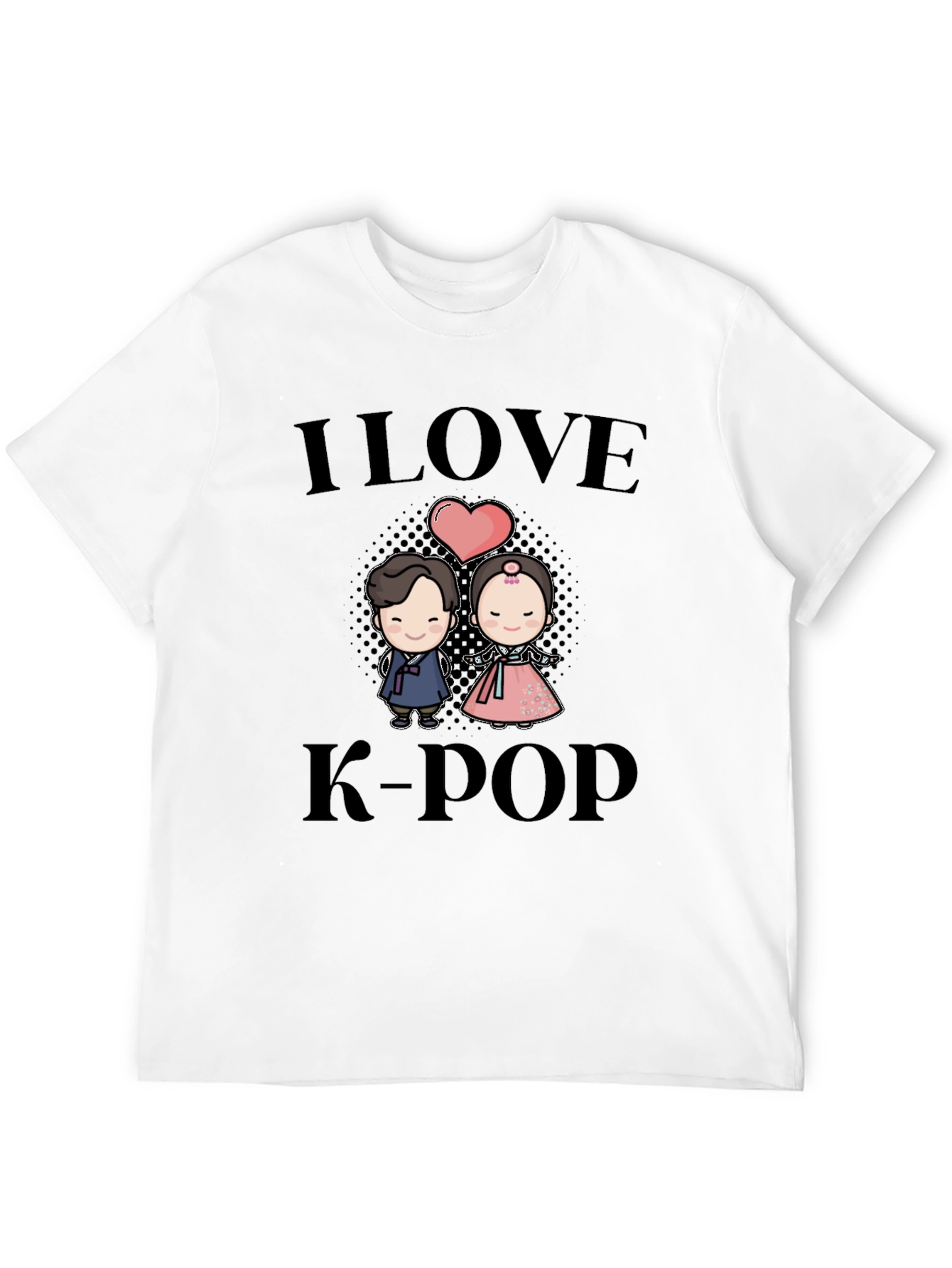 I Love K-Pop Black T-Shirt with Cute Cartoon Graphic