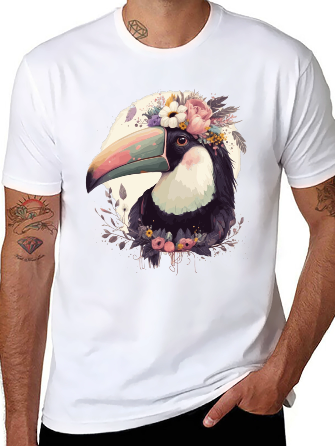 Floral Toucan Graphic Tee - Stylish Unisex Shirt
