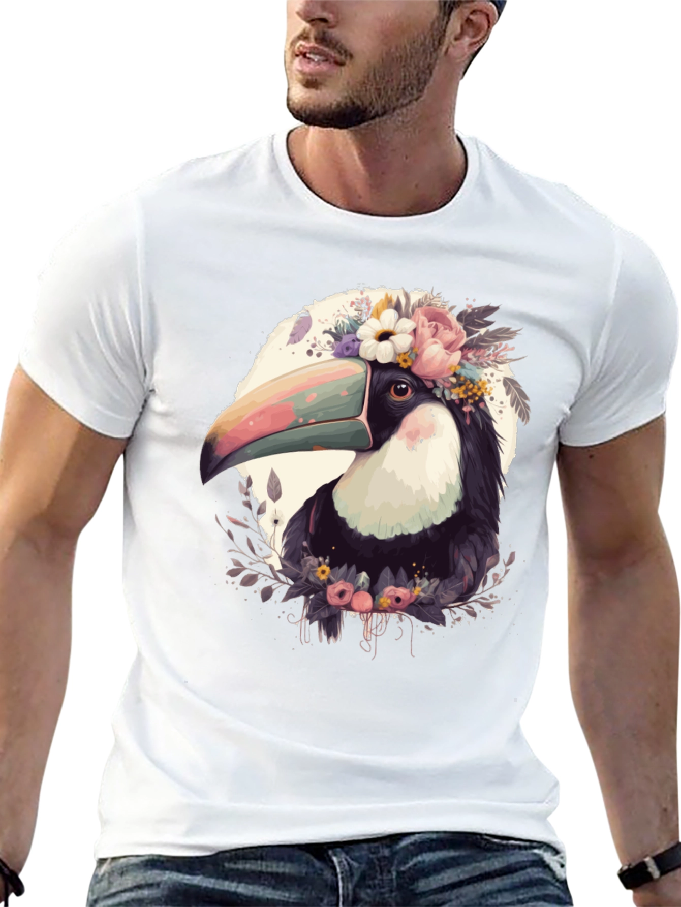 Floral Toucan Graphic Tee - Stylish Unisex Shirt