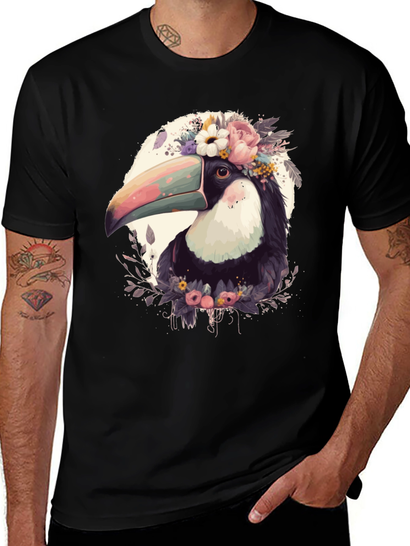 Floral Toucan Graphic Tee - Stylish Unisex Shirt