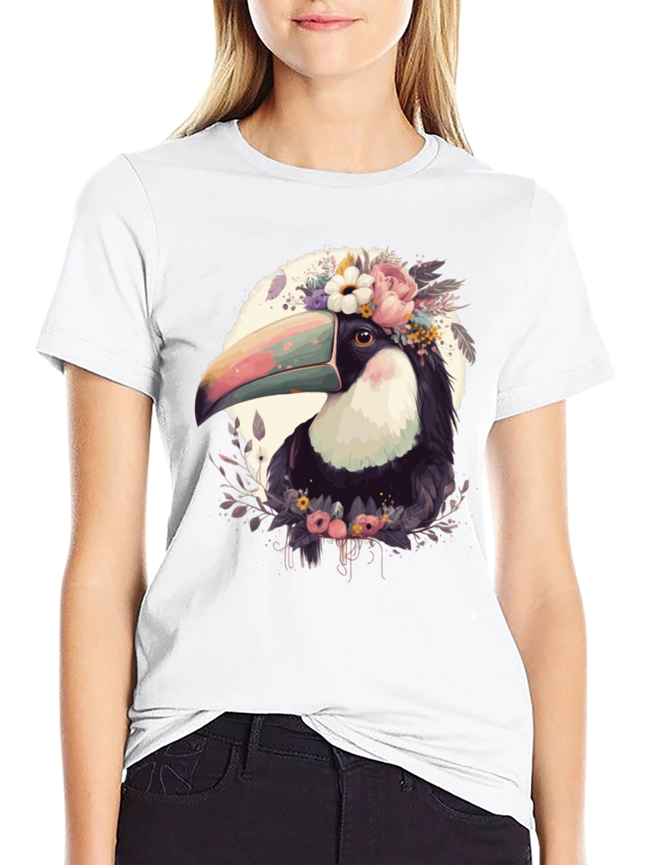 Floral Toucan Graphic Tee - Stylish Unisex Shirt