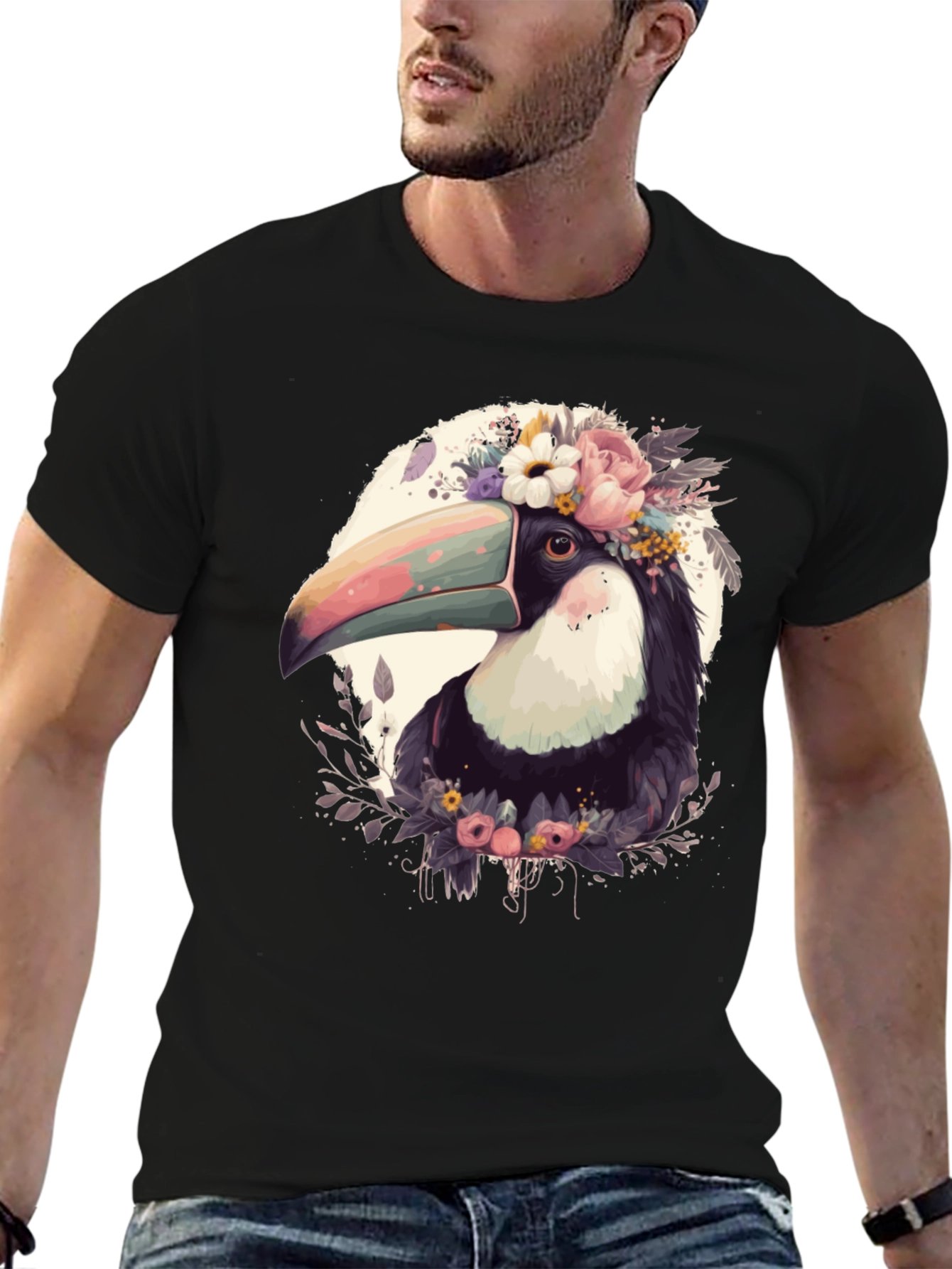 Floral Toucan Graphic Tee - Stylish Unisex Shirt