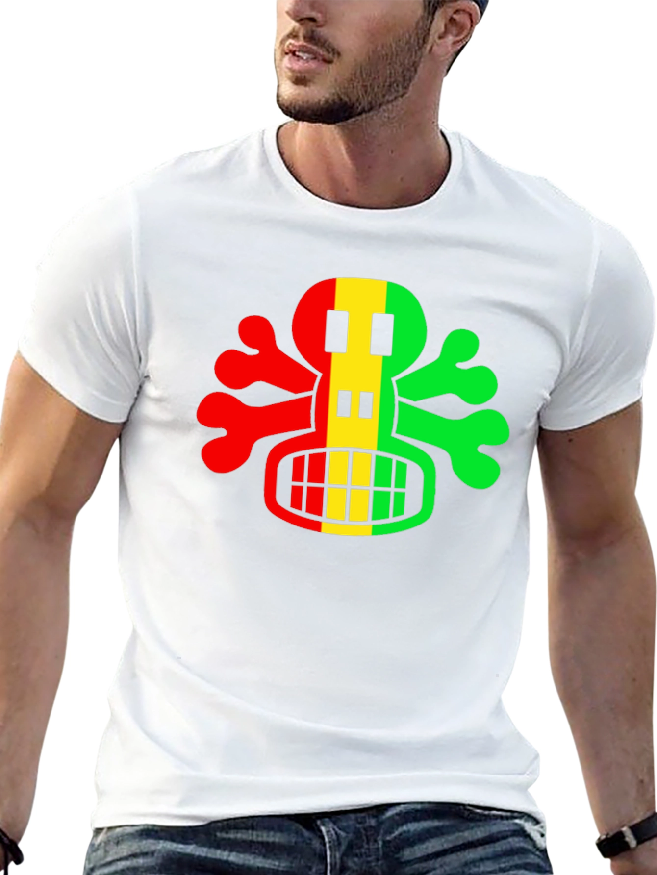 Rasta Skull Graphic Tee - Black Cotton T-Shirt