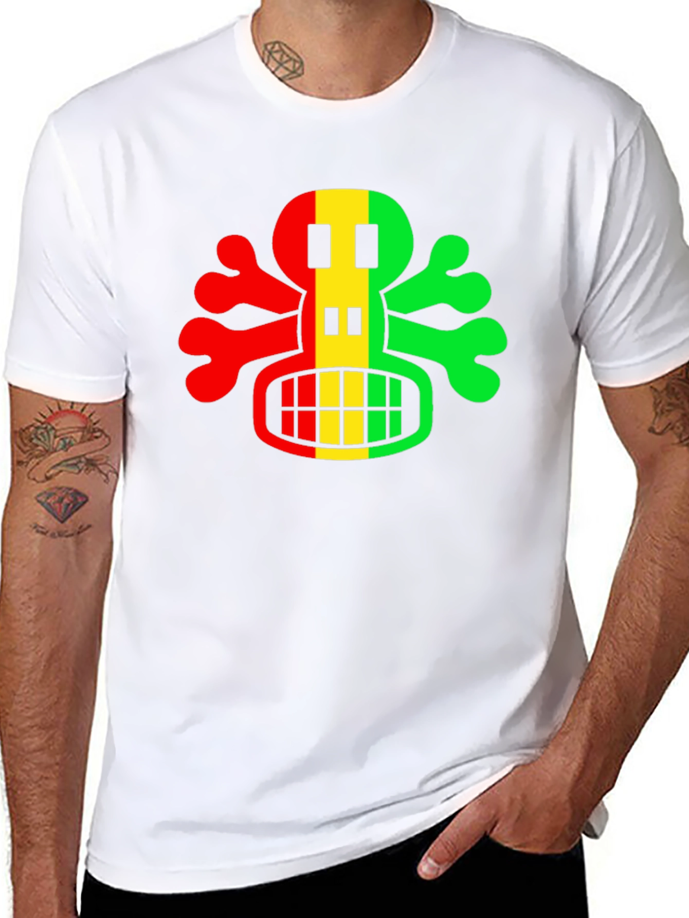 Rasta Skull Graphic Tee - Black Cotton T-Shirt