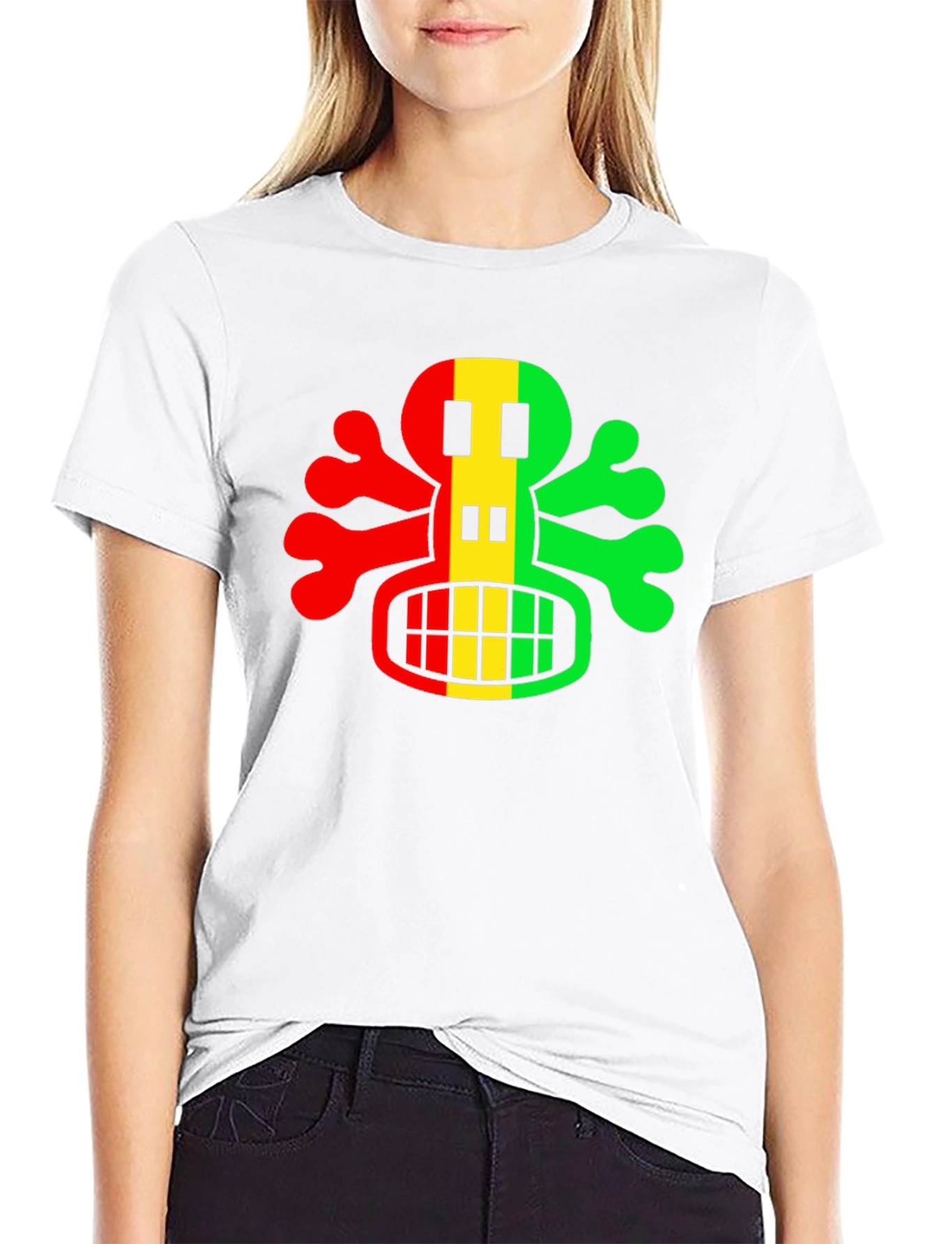 Rasta Skull Graphic Tee - Black Cotton T-Shirt