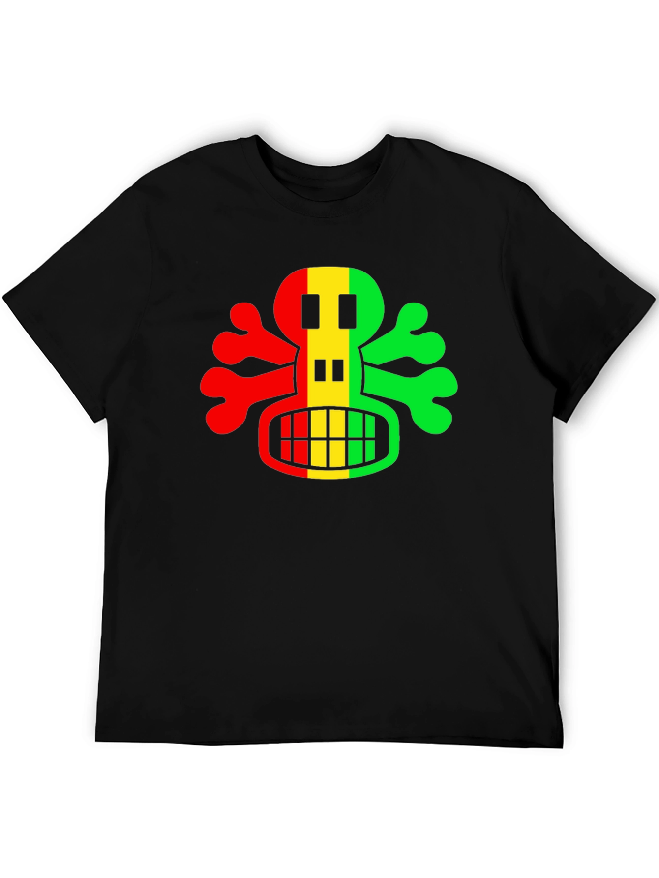 Rasta Skull Graphic Tee - Black Cotton T-Shirt