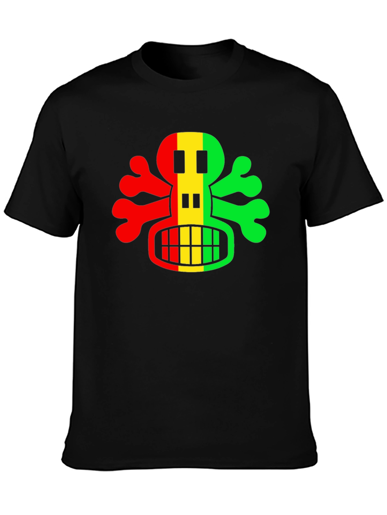 Rasta Skull Graphic Tee - Black Cotton T-Shirt