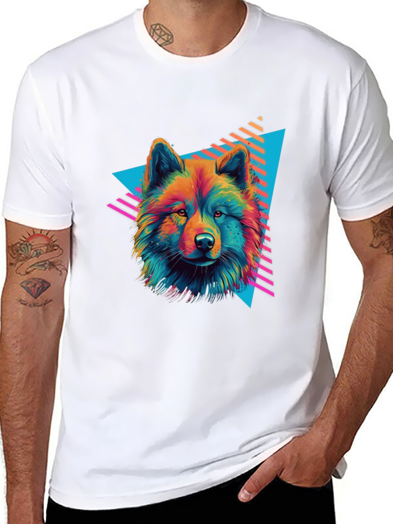 Neon Wolf Graphic Tee - Retro Style