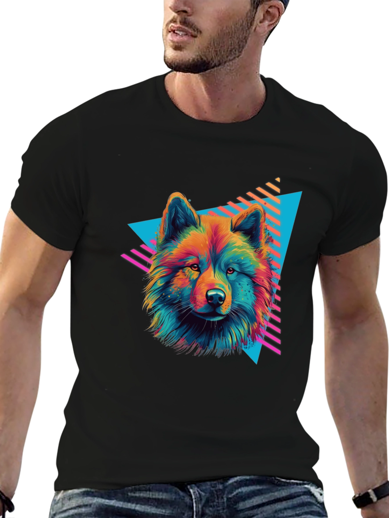 Neon Wolf Graphic Tee - Retro Style