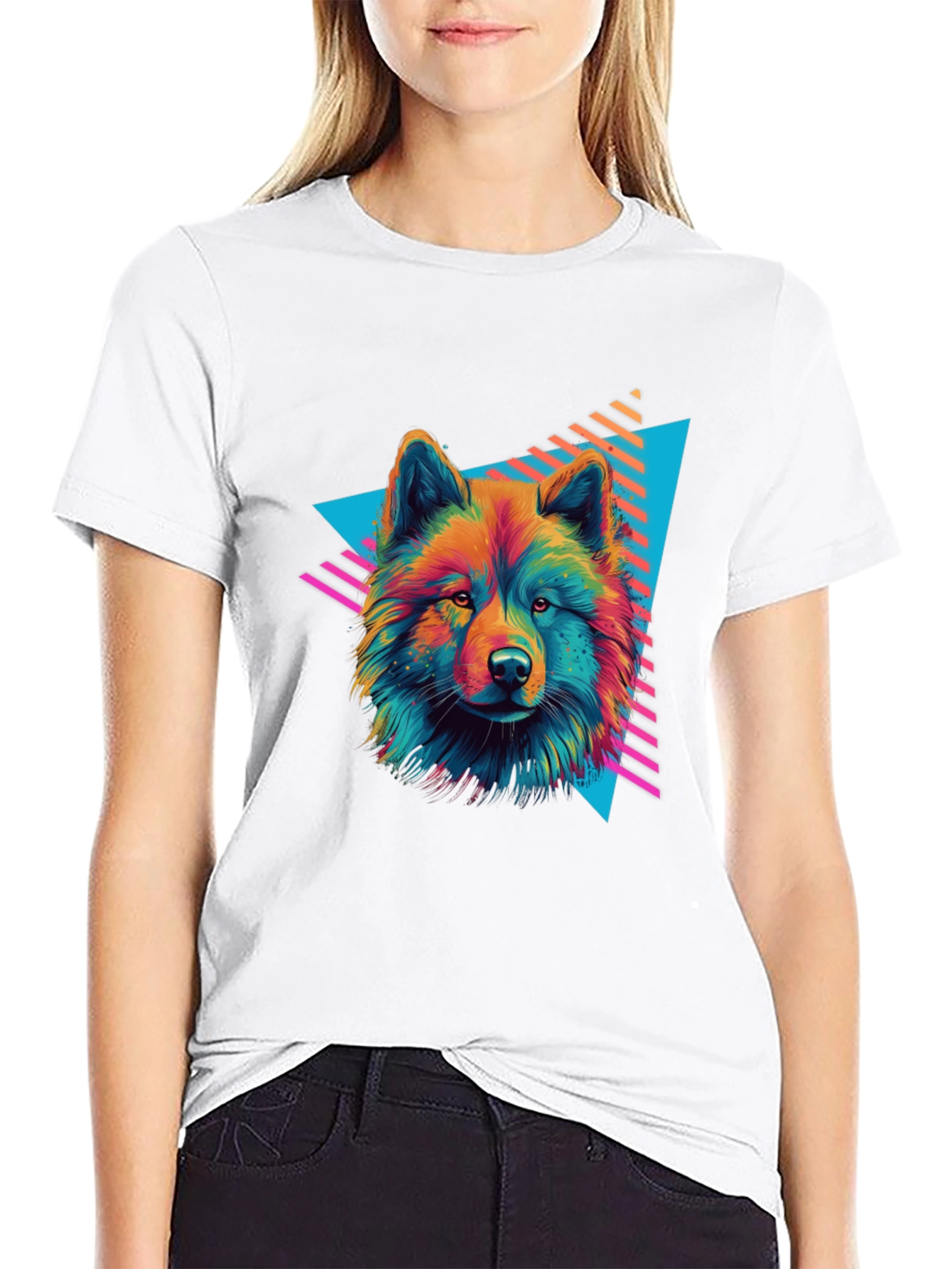 Neon Wolf Graphic Tee - Retro Style