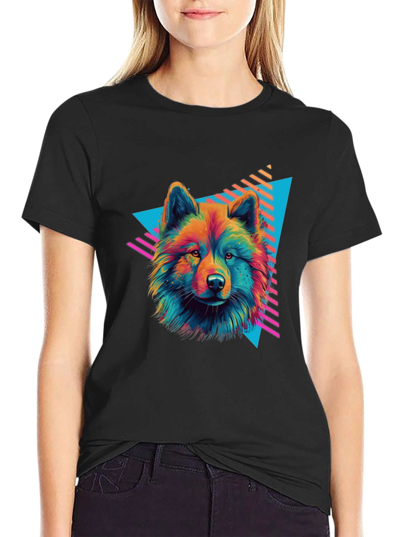 Neon Wolf Graphic Tee - Retro Style