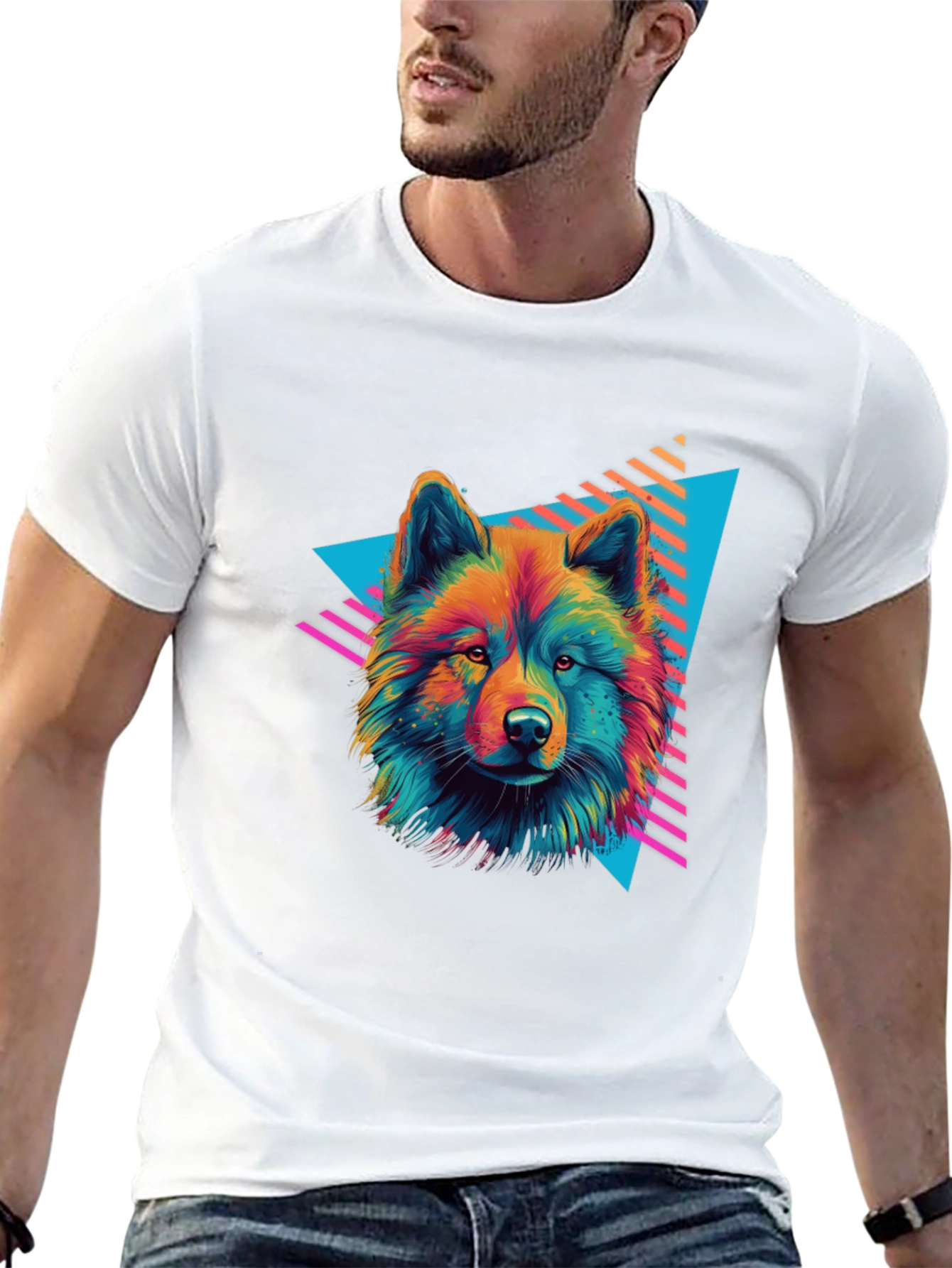 Neon Wolf Graphic Tee - Retro Style