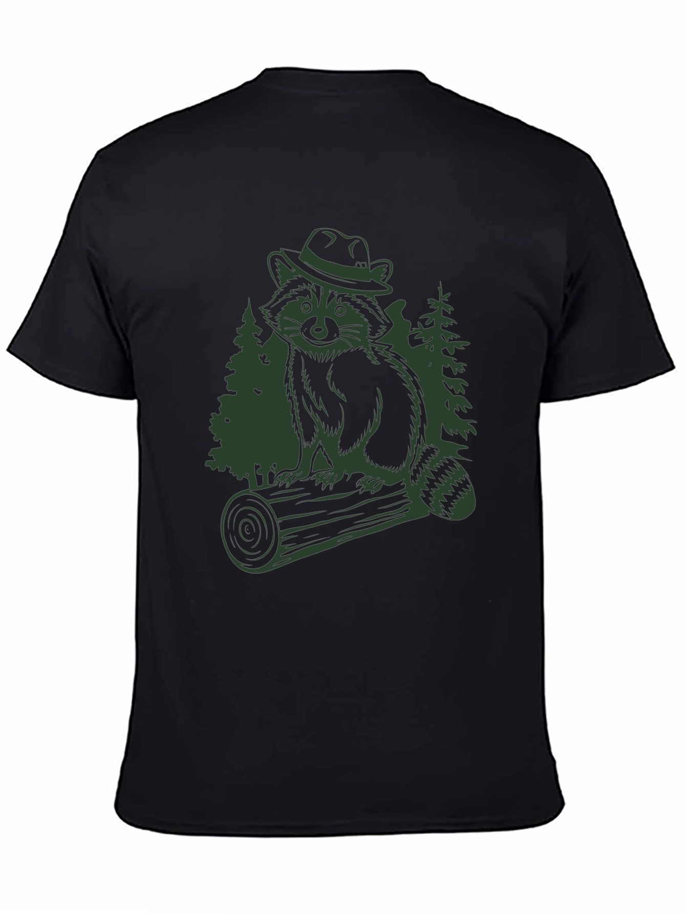 Raccoon in Hat Graphic T-Shirt - Black