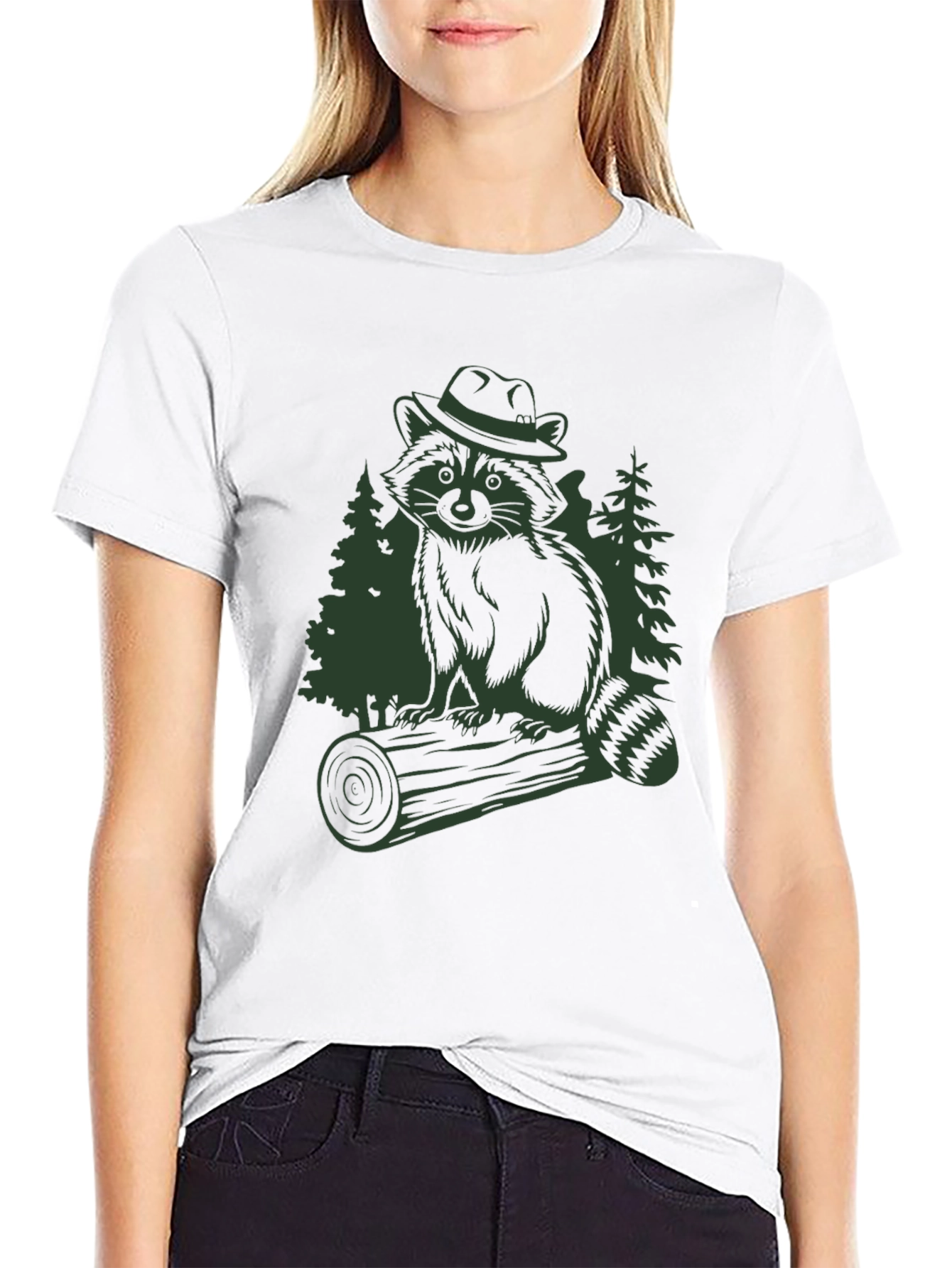 Raccoon in Hat Graphic T-Shirt - Black