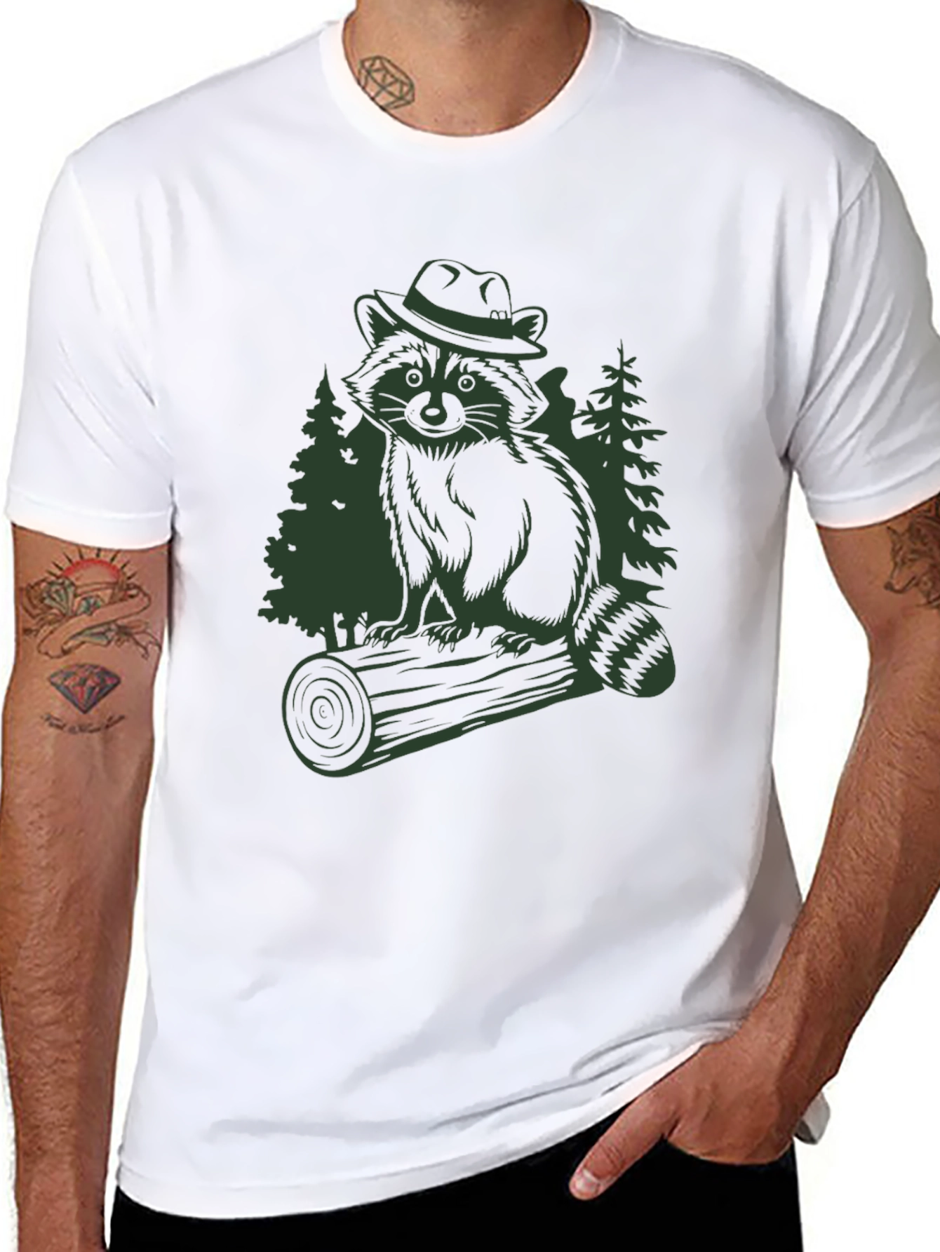 Raccoon in Hat Graphic T-Shirt - Black