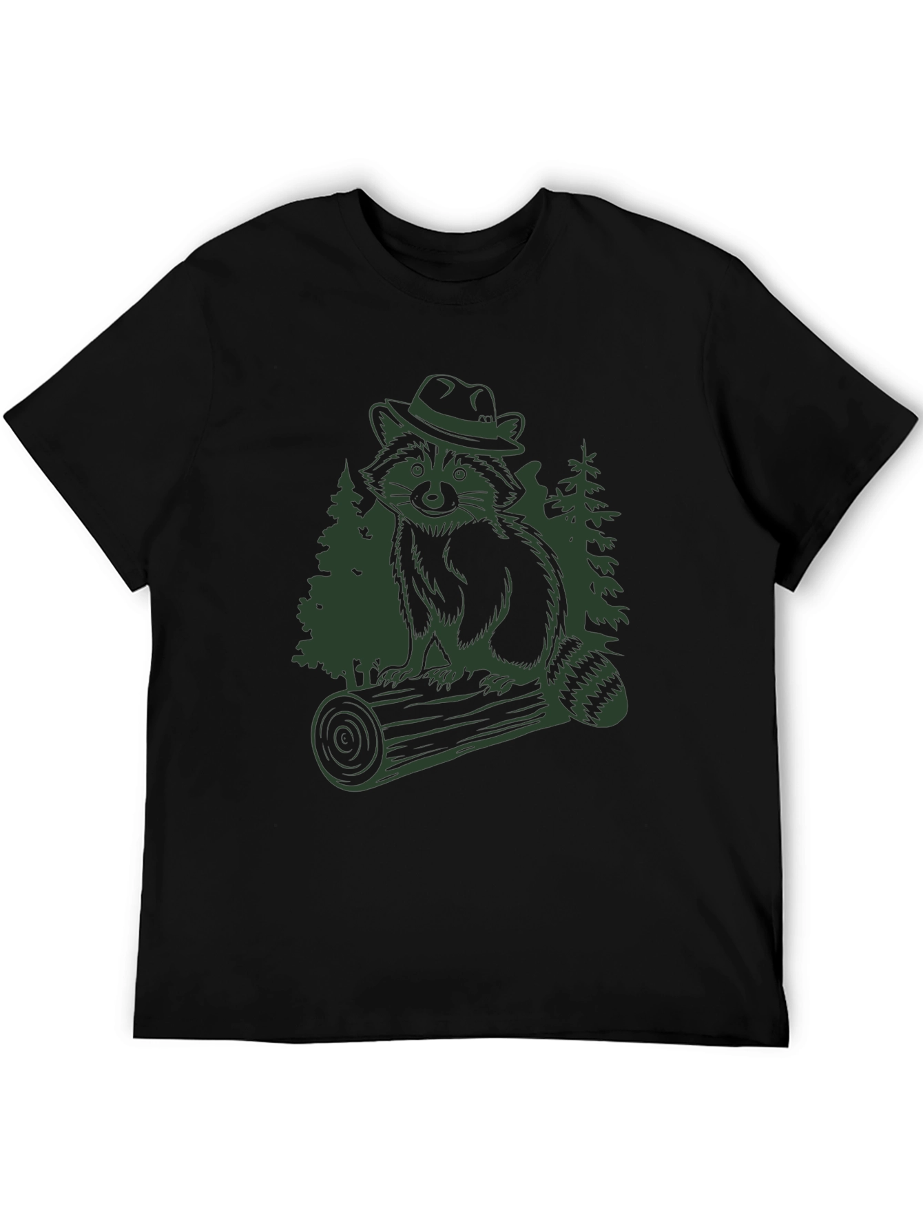 Raccoon in Hat Graphic T-Shirt - Black