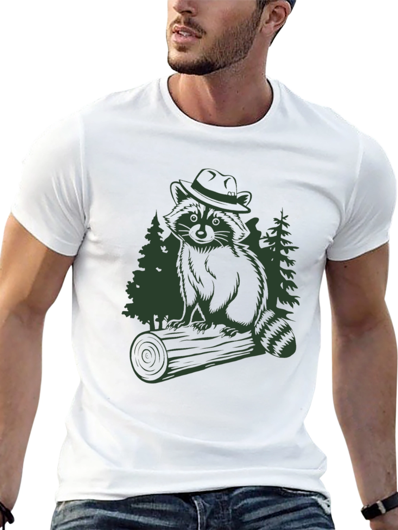 Raccoon in Hat Graphic T-Shirt - Black