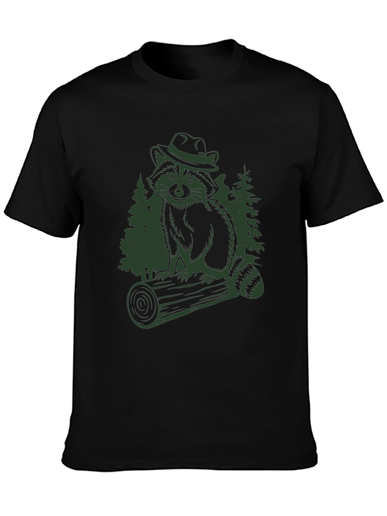 Raccoon in Hat Graphic T-Shirt - Black