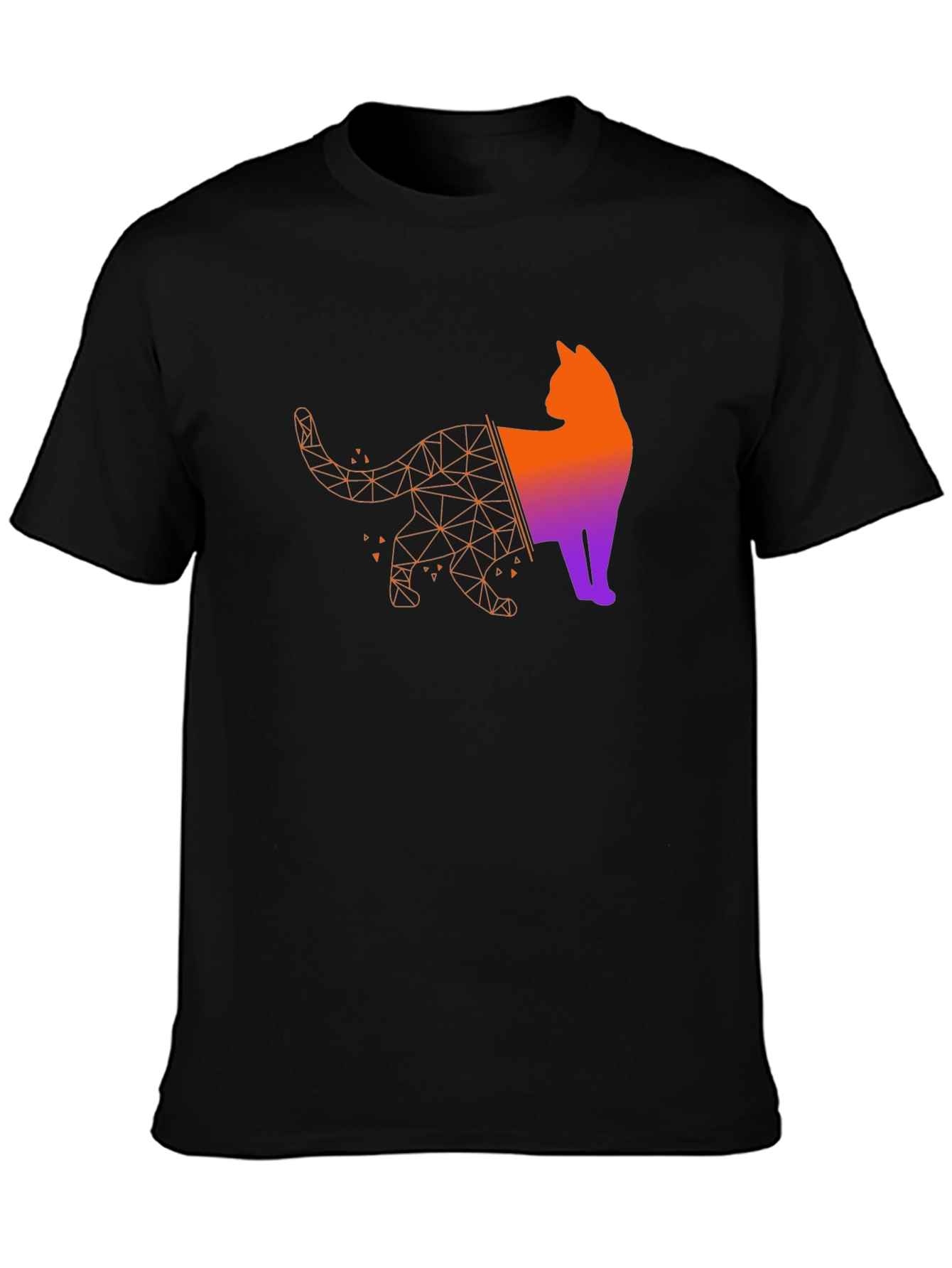 Geometric Cat Graphic Tee - Modern Artistic Style