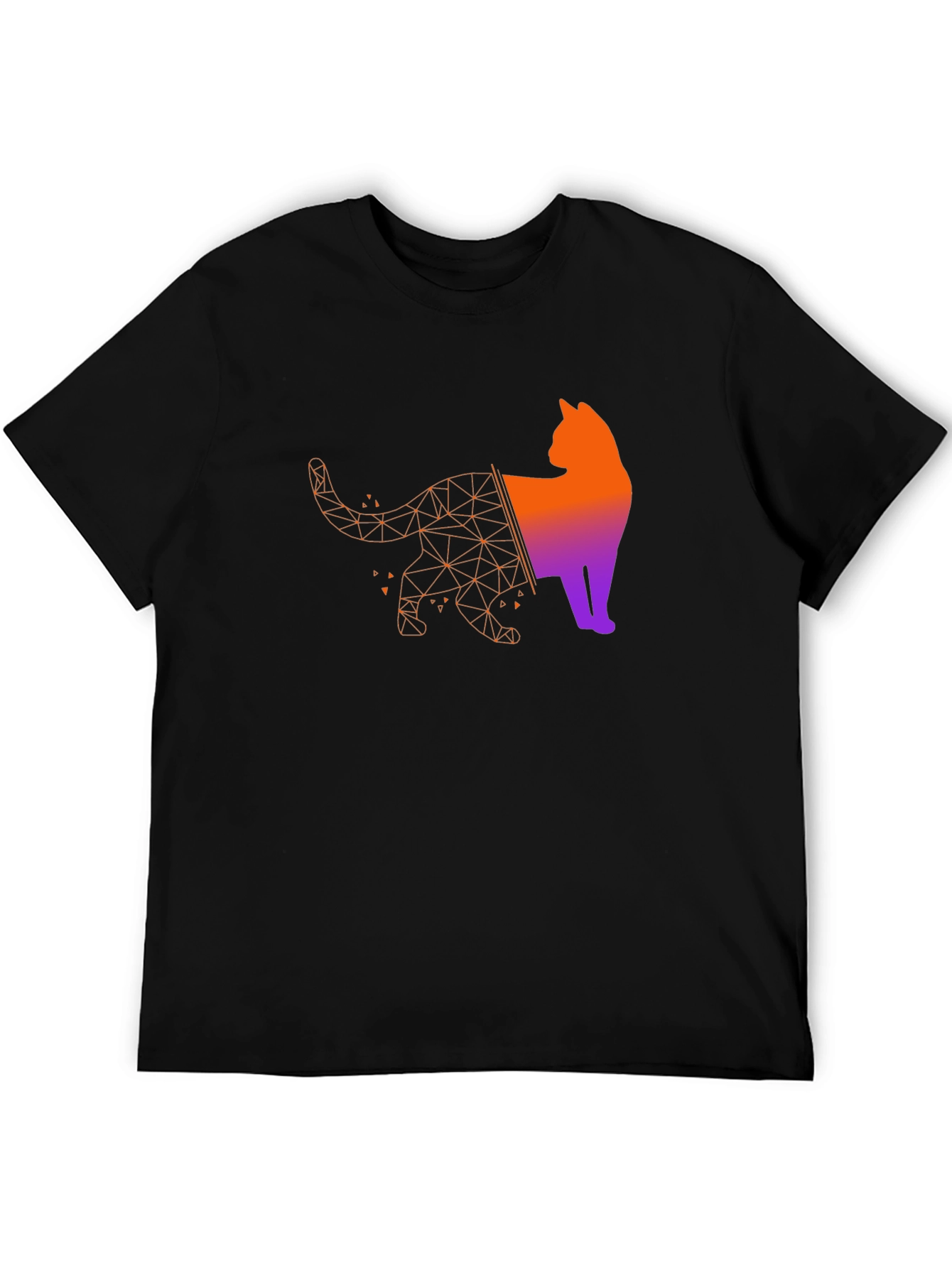Geometric Cat Graphic Tee - Modern Artistic Style