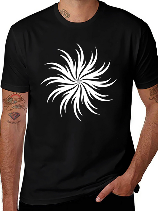 Abstract White Swirl Graphic Black T-Shirt
