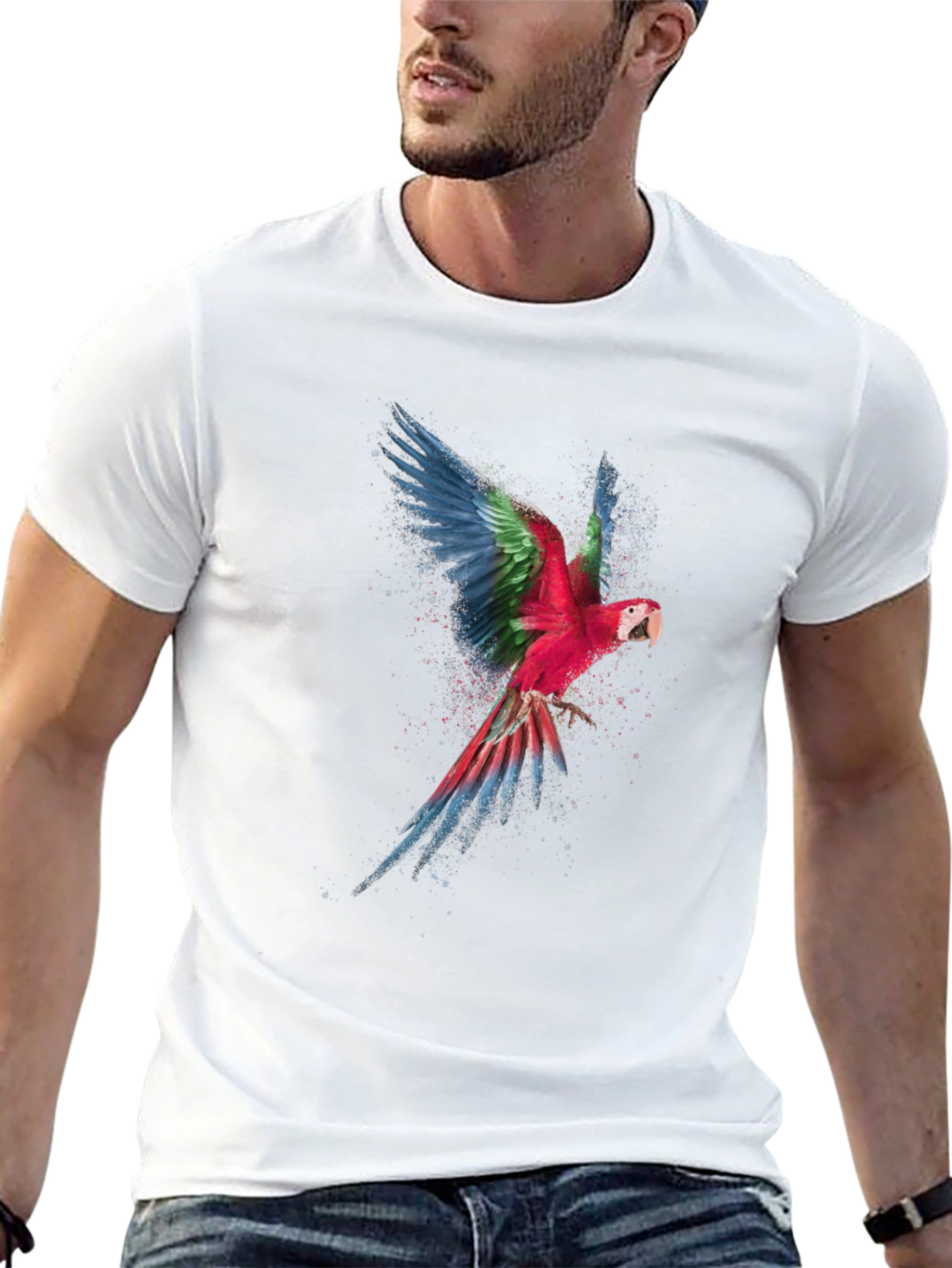 Mens Black Parrot Graphic Tee
