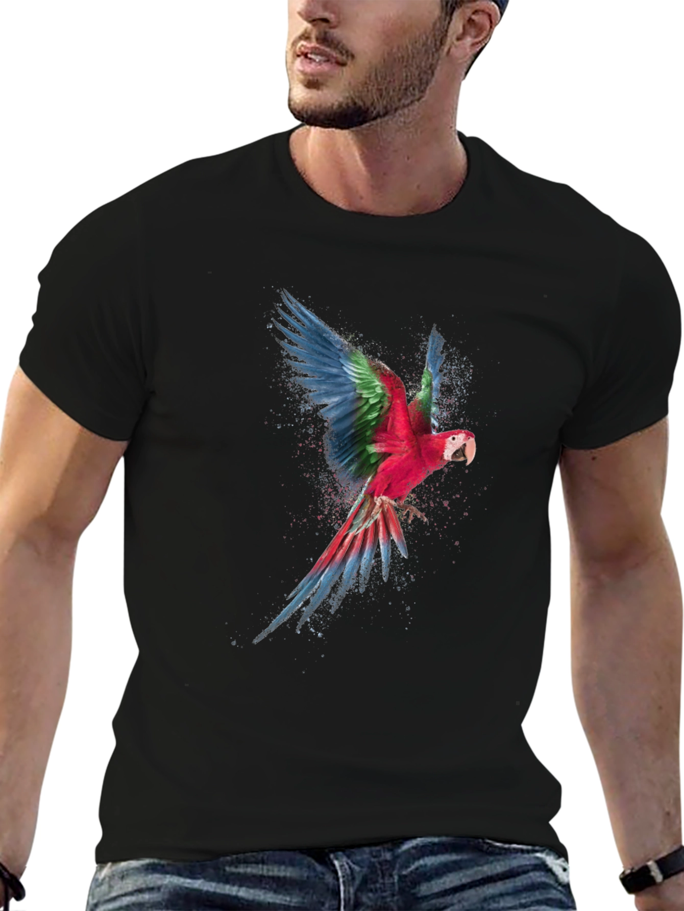 Mens Black Parrot Graphic Tee